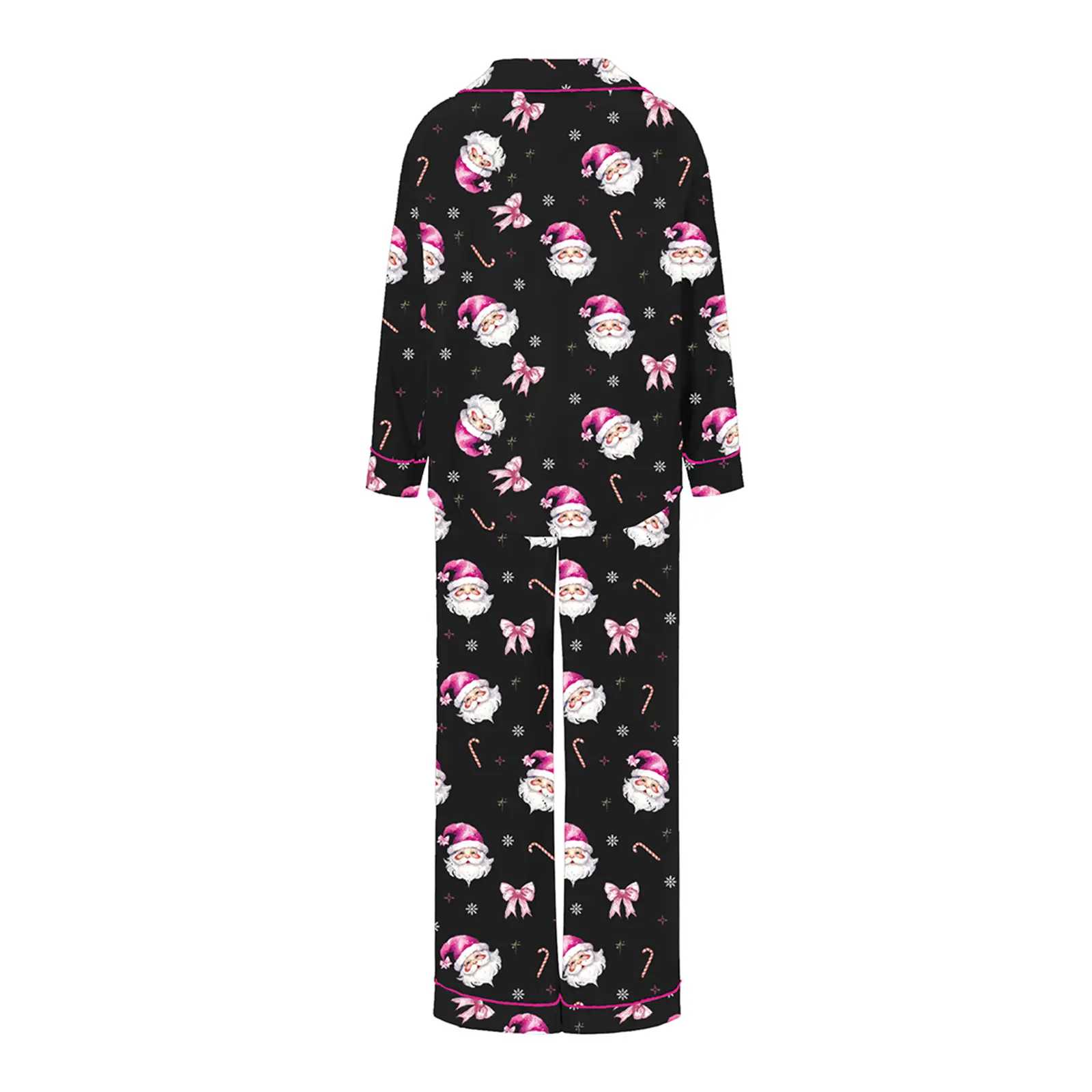 Women Christmas Pajama Set, Santa Claus Print Long Sleeve Shirt with Pants Sleepwear Loungewear
