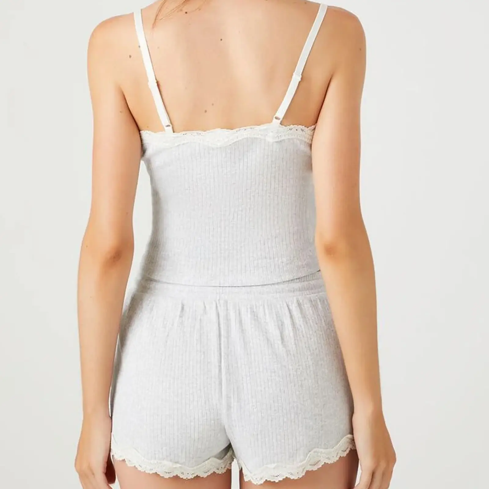 Women Pajamas Set 2 Pieces Loungewear Suits Lace Trim Camisoles Tank Tops and Drawstring Shorts Sleepwear Outfits
