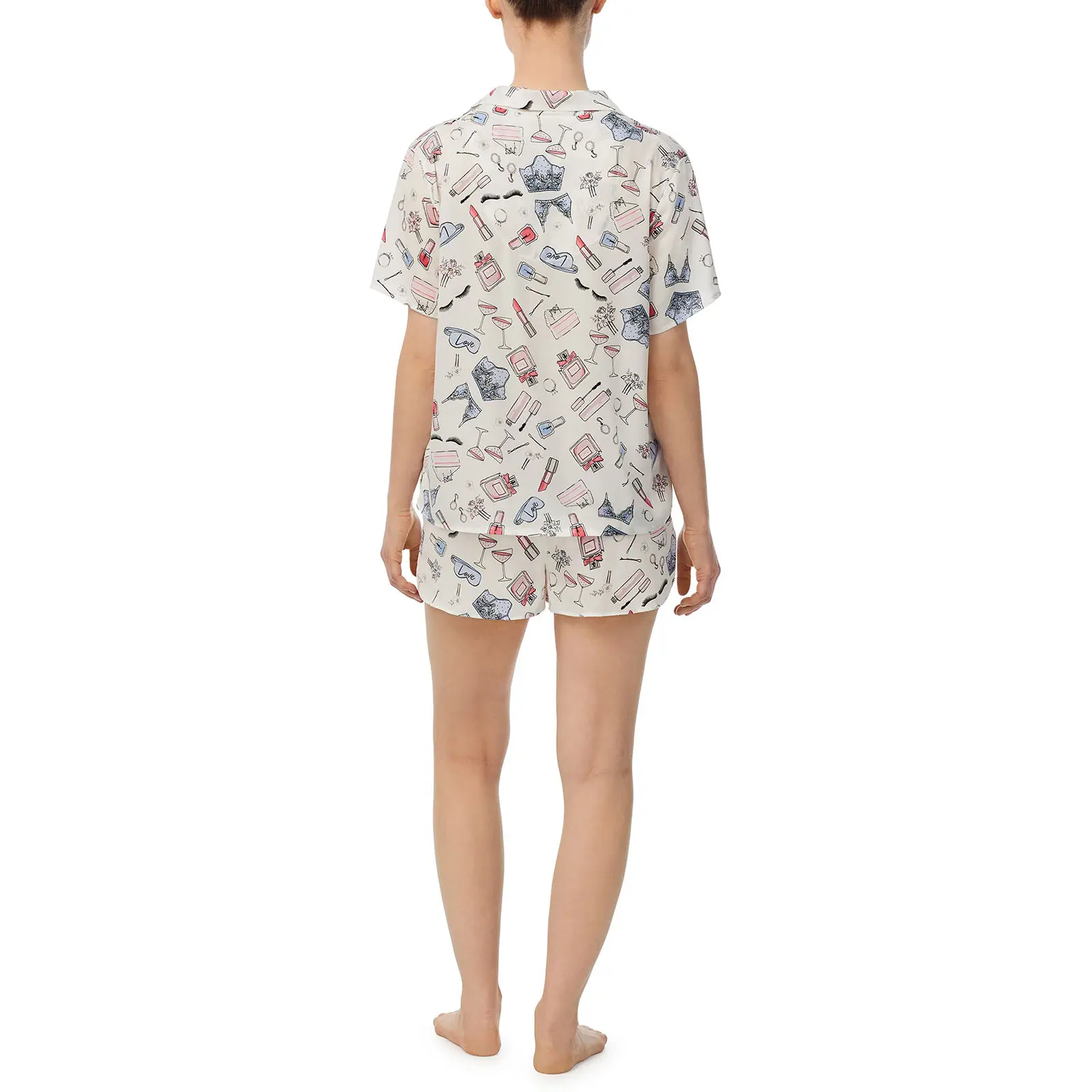 Women’s Casual 2 Piece Outfits Short Sleeve Beer/Leopard/Dessert Print Button Up Shirt + Shorts Set Loungewear