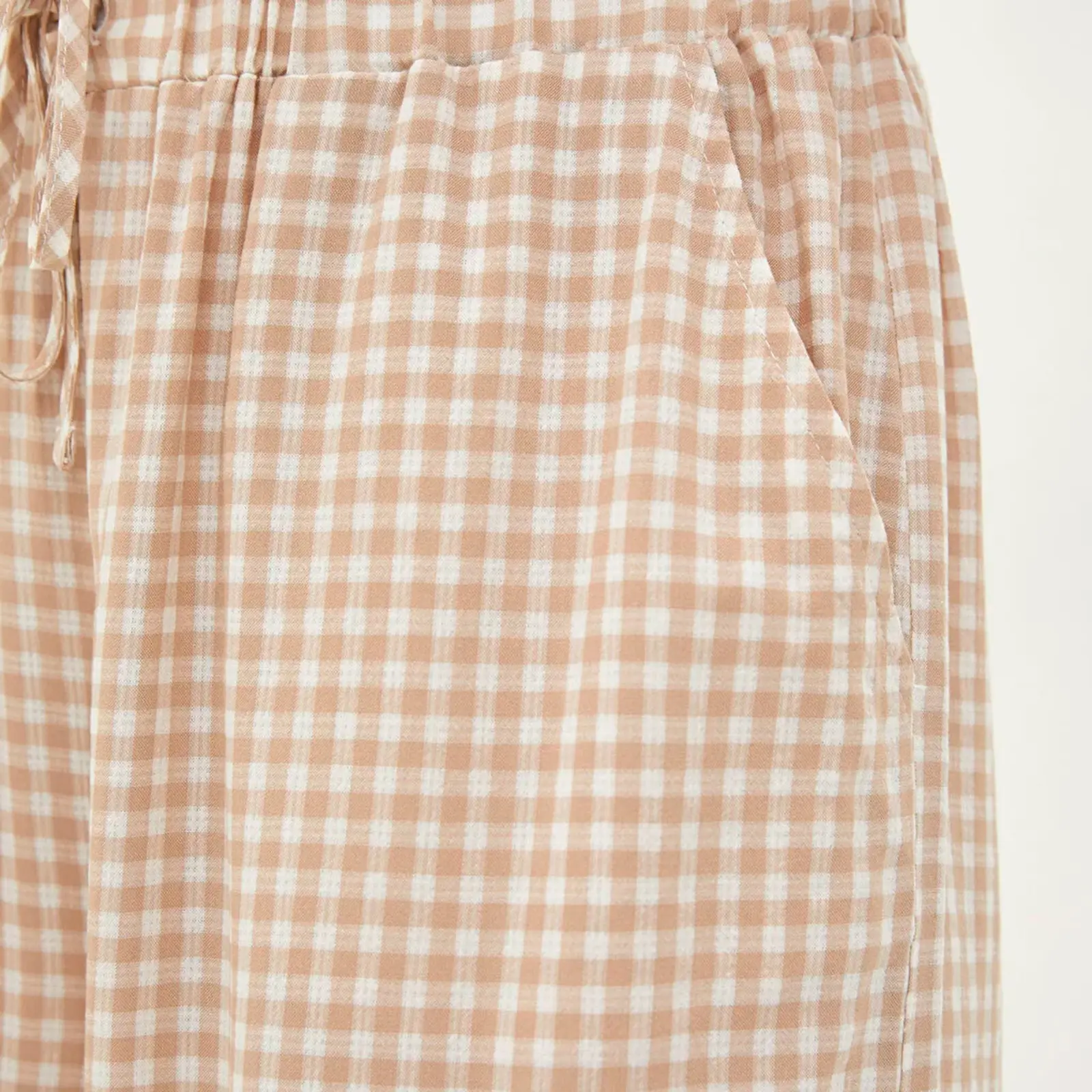Womens Casual Pull On Pants Elastic Waistband Plaid Print Drawstring Wide Leg Loose Casual Trousers for Streetwear