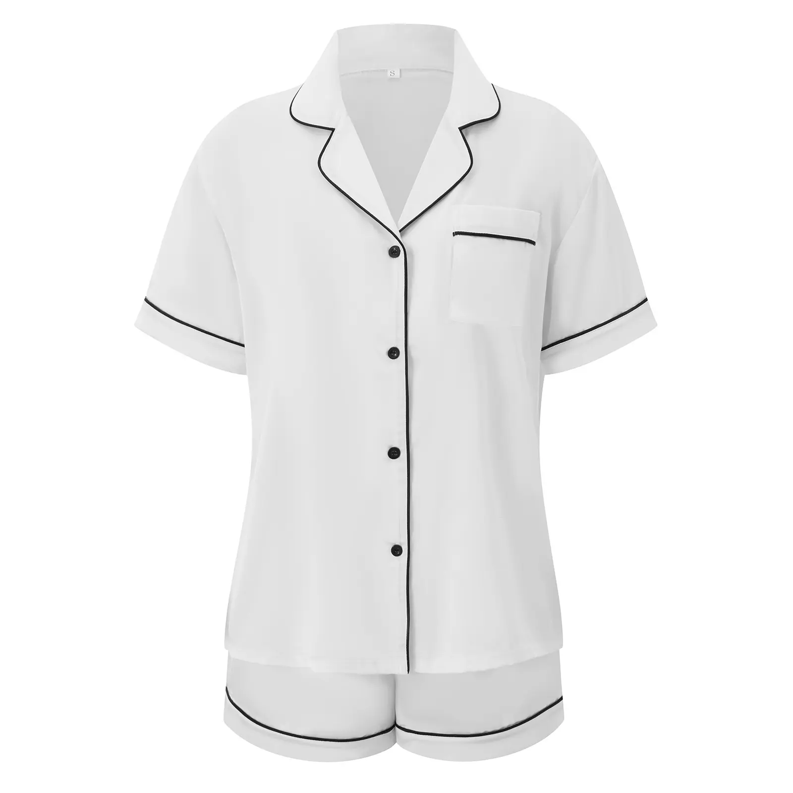 Matching Couple Pajama Set Short Sleeve Button-up Tops Elastic Waist Shorts 2 Piece Sleepwear Outfit for Women Men
