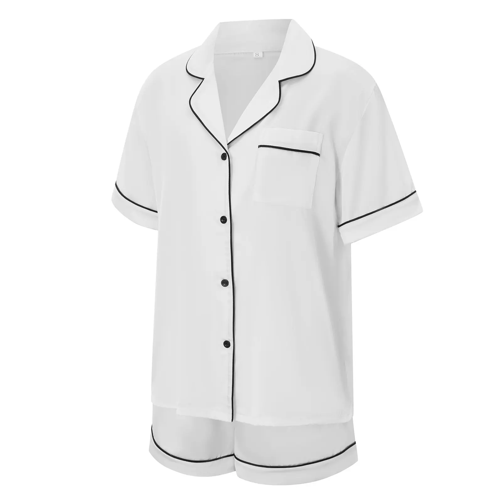 Matching Couple Pajama Set Short Sleeve Button-up Tops Elastic Waist Shorts 2 Piece Sleepwear Outfit for Women Men