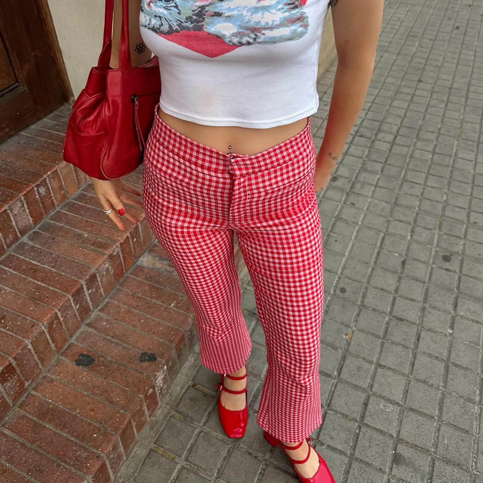 Women Slim Fit Plaid Pants High Waist Trousers Spring Summer Fashion Casual Sweatpants Slim Fit Slightly Flare Pants