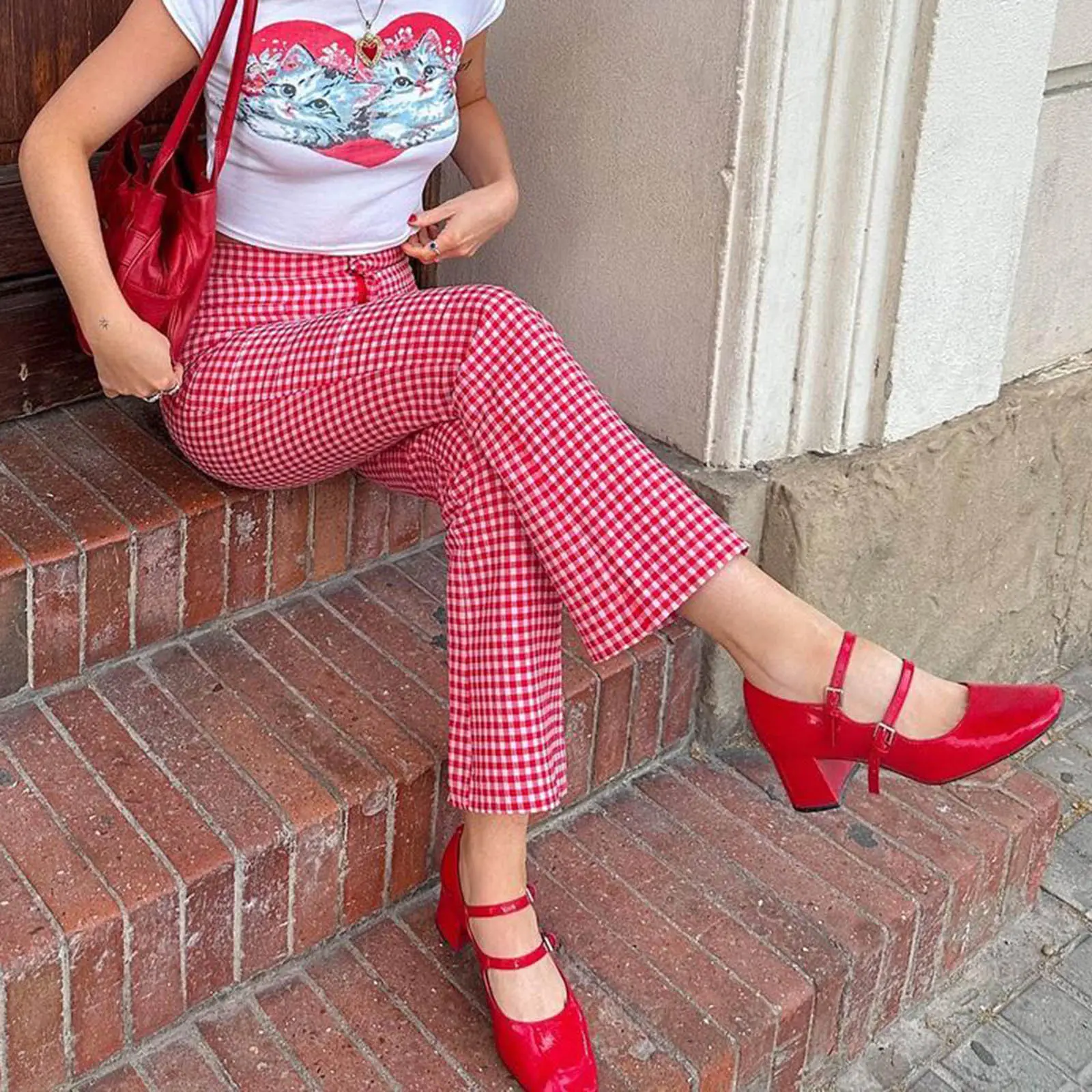 Women Slim Fit Plaid Pants High Waist Trousers Spring Summer Fashion Casual Sweatpants Slim Fit Slightly Flare Pants