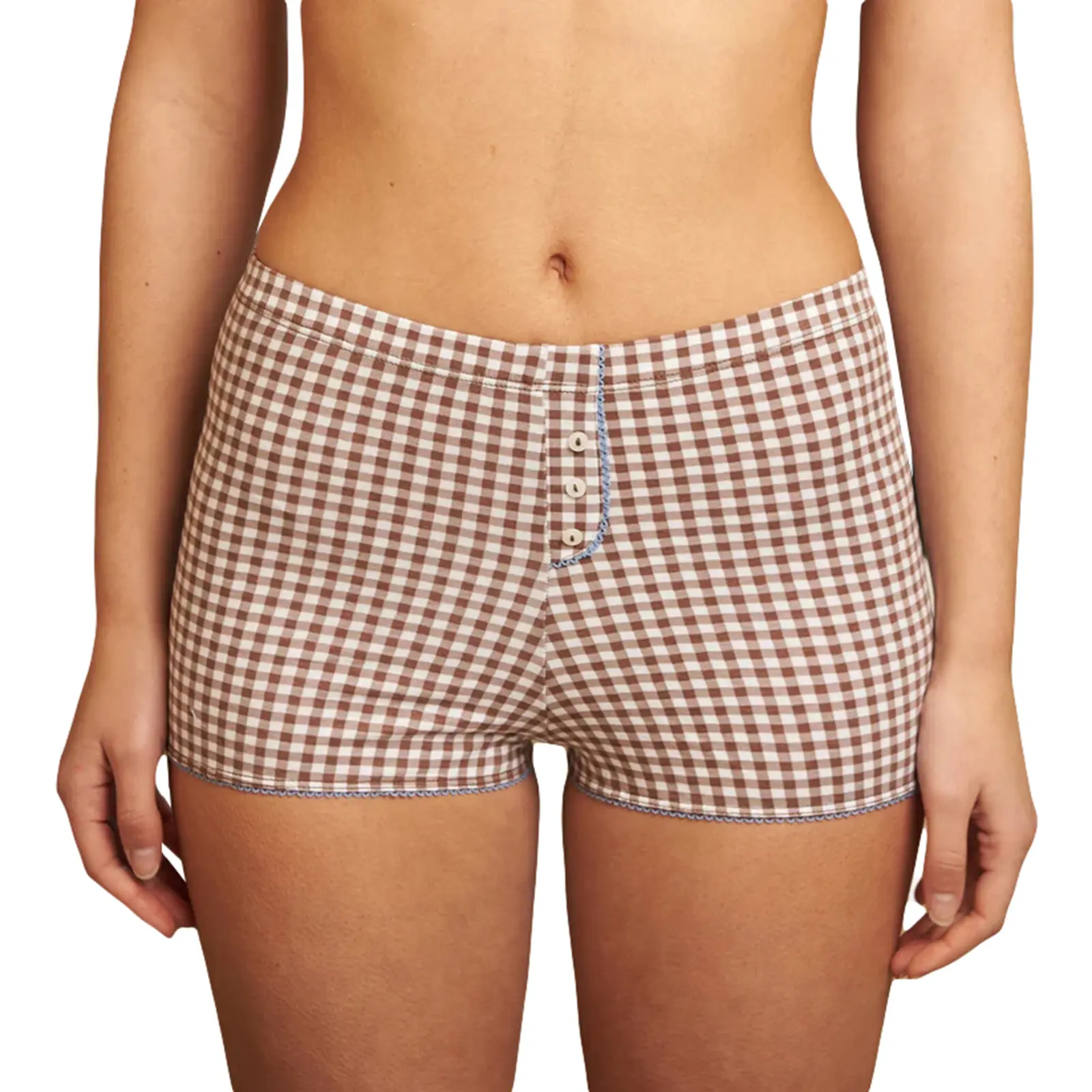 Women's Casual Pajama Shorts Casual Tight Fitted Elastic Waist Plaid Short Pants Lounge Shorts for Summer Streetwear
