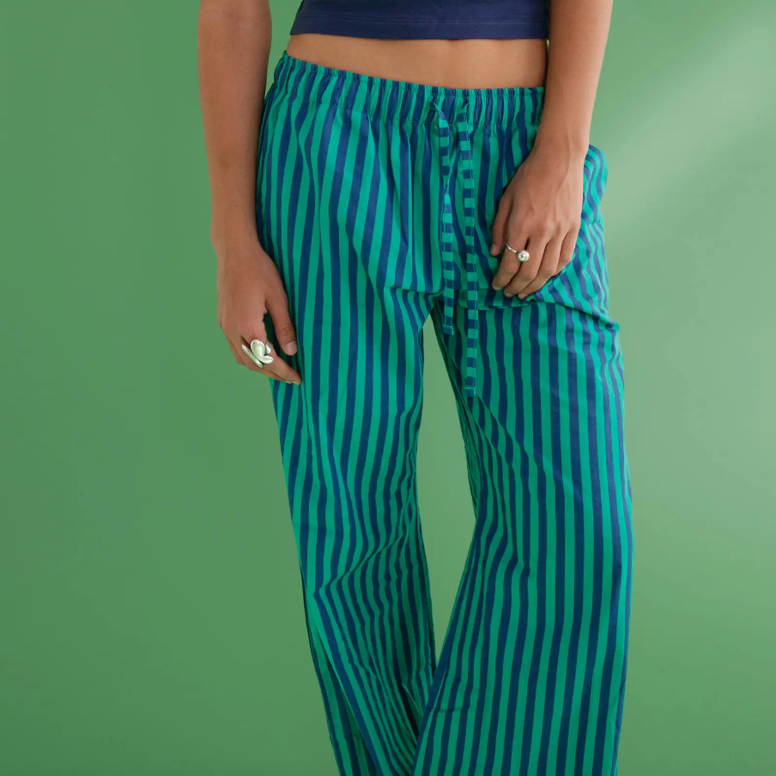 Women's Casual Summer Baggy Pants Drawstring High Street Waist Wide Y2k Leg Striped Pants with 2 Pockets Streetwear