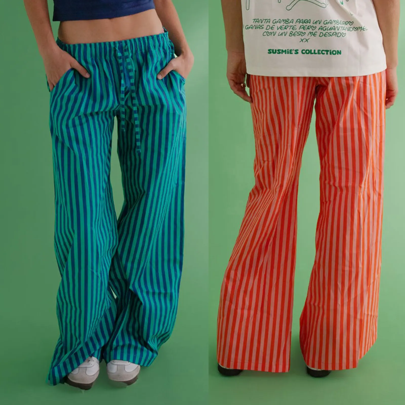 Women's Casual Summer Baggy Pants Drawstring High Street Waist Wide Y2k Leg Striped Pants with 2 Pockets Streetwear