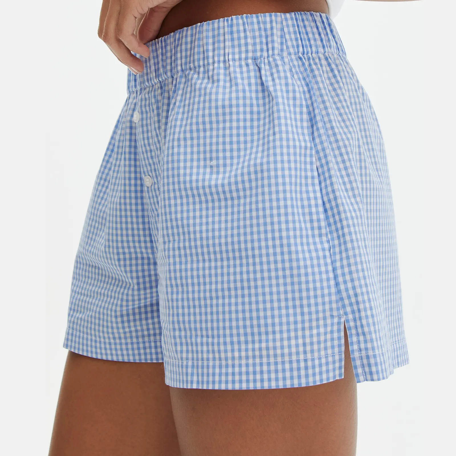 Women’s Button Front Shorts Casual Elastic Waist Plaid/Striped Print Lounge Shorts Going Out Pants