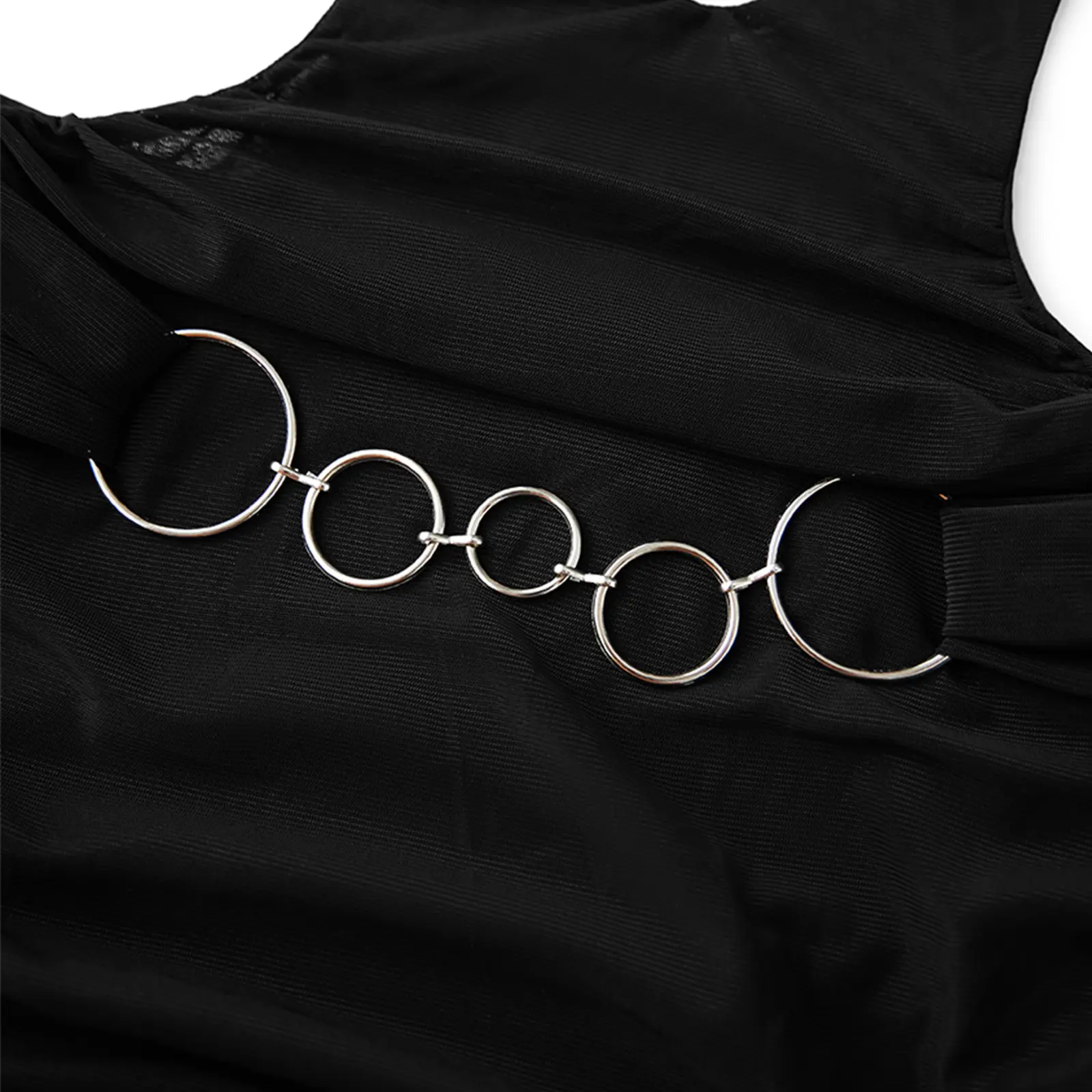 Women Lingerie Nightwear Ruffled Mesh Solid Black Backless Sleeveless Deep V Neck Halter Babydoll Dress