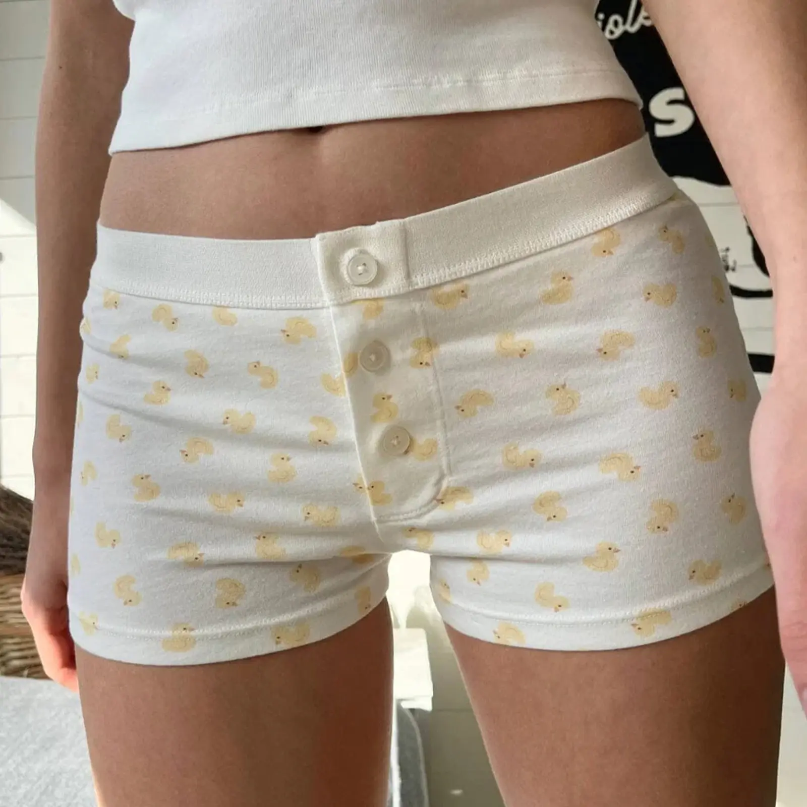 Women's Pajama Shorts Fashion Print Buttons Elastic Waist Comfy Sleep Shorts Summer Casual Pajama Bottoms
