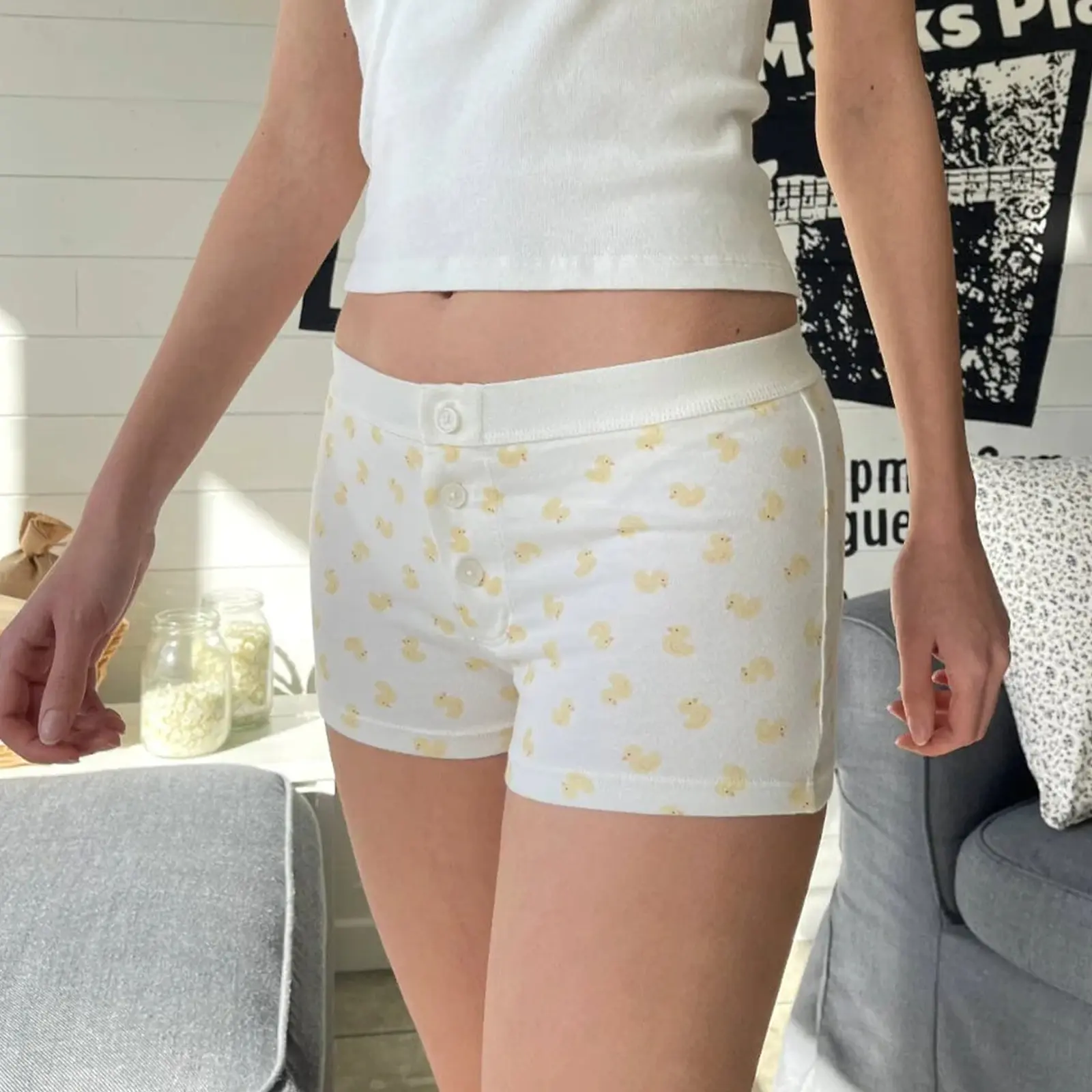 Women's Pajama Shorts Fashion Print Buttons Elastic Waist Comfy Sleep Shorts Summer Casual Pajama Bottoms