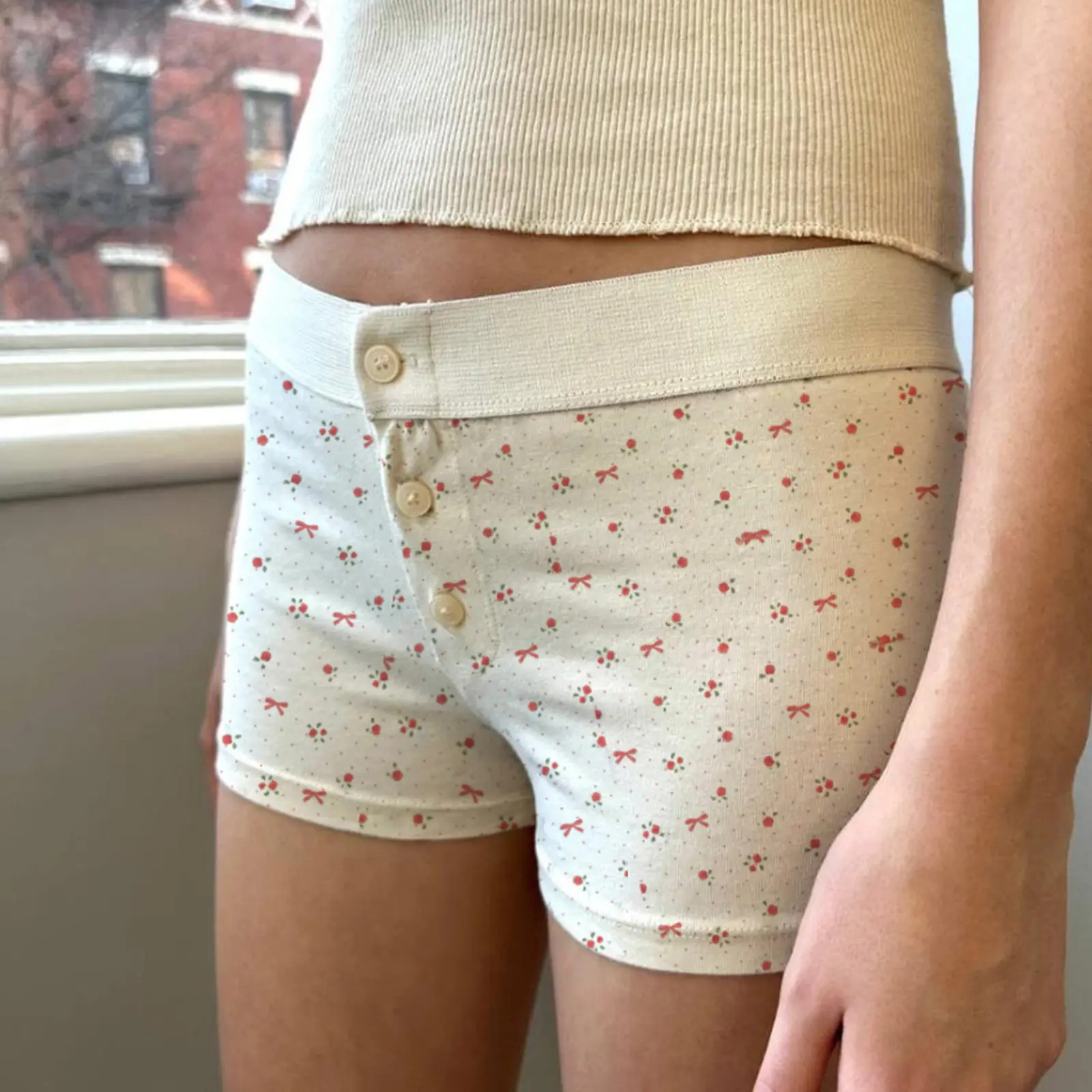 Women's Pajama Shorts Fashion Print Buttons Elastic Waist Comfy Sleep Shorts Summer Casual Pajama Bottoms