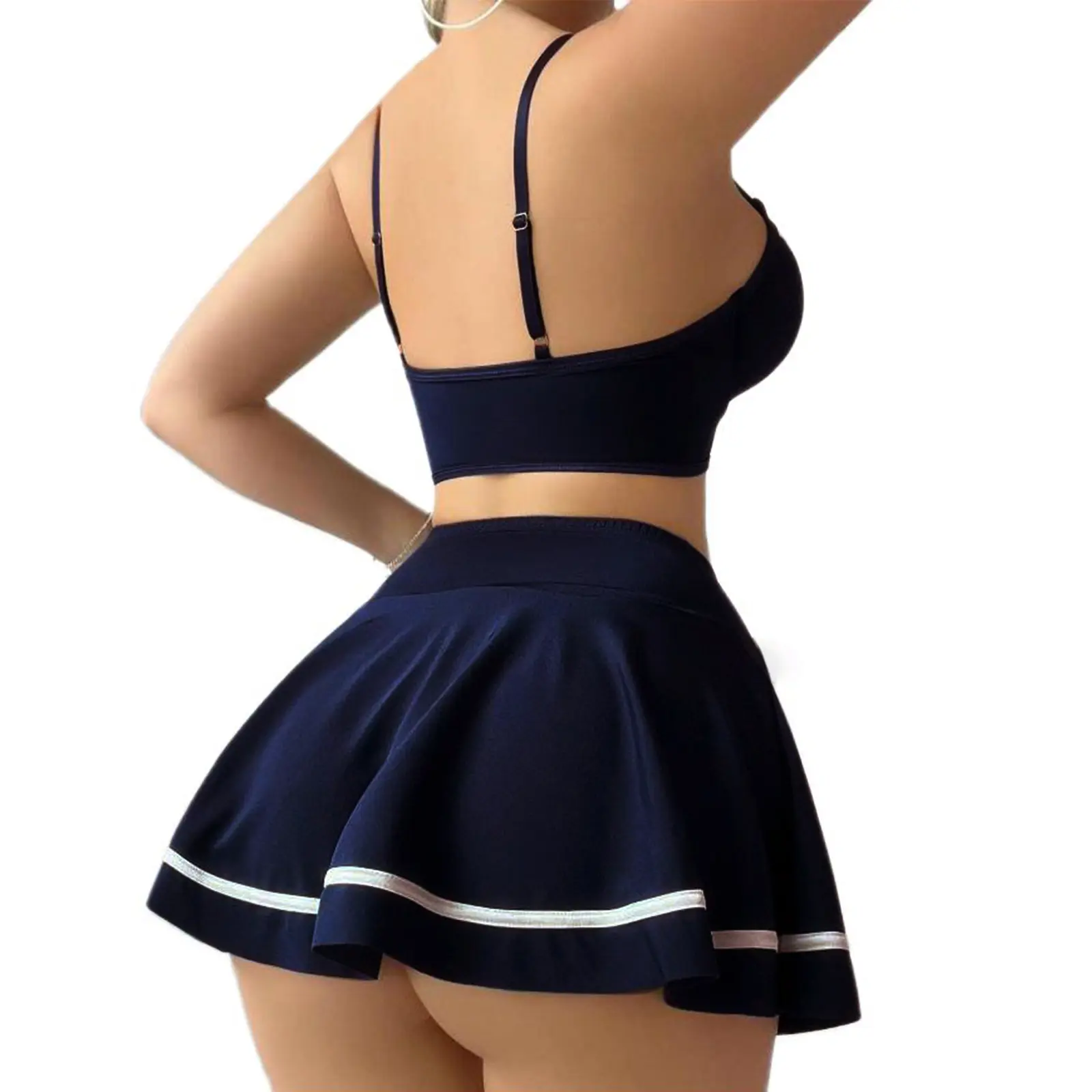 Women Lingerie Set, Contrast Color Bow Bra with Mini Skirt and Briefs Nightwear Sleepwear