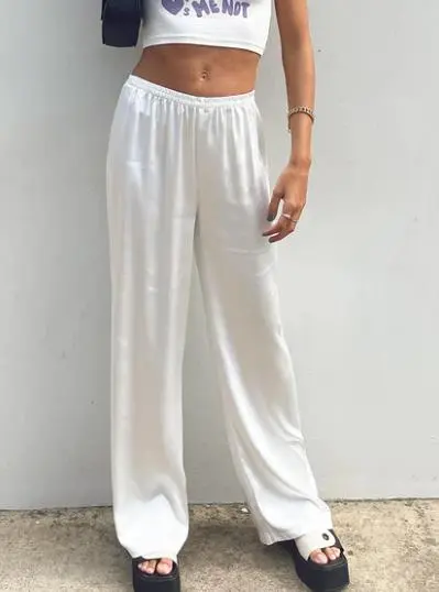 Women Casual Pants, Elastic Waist Solid Loose Trousers Streetwear Loungewear for Daily