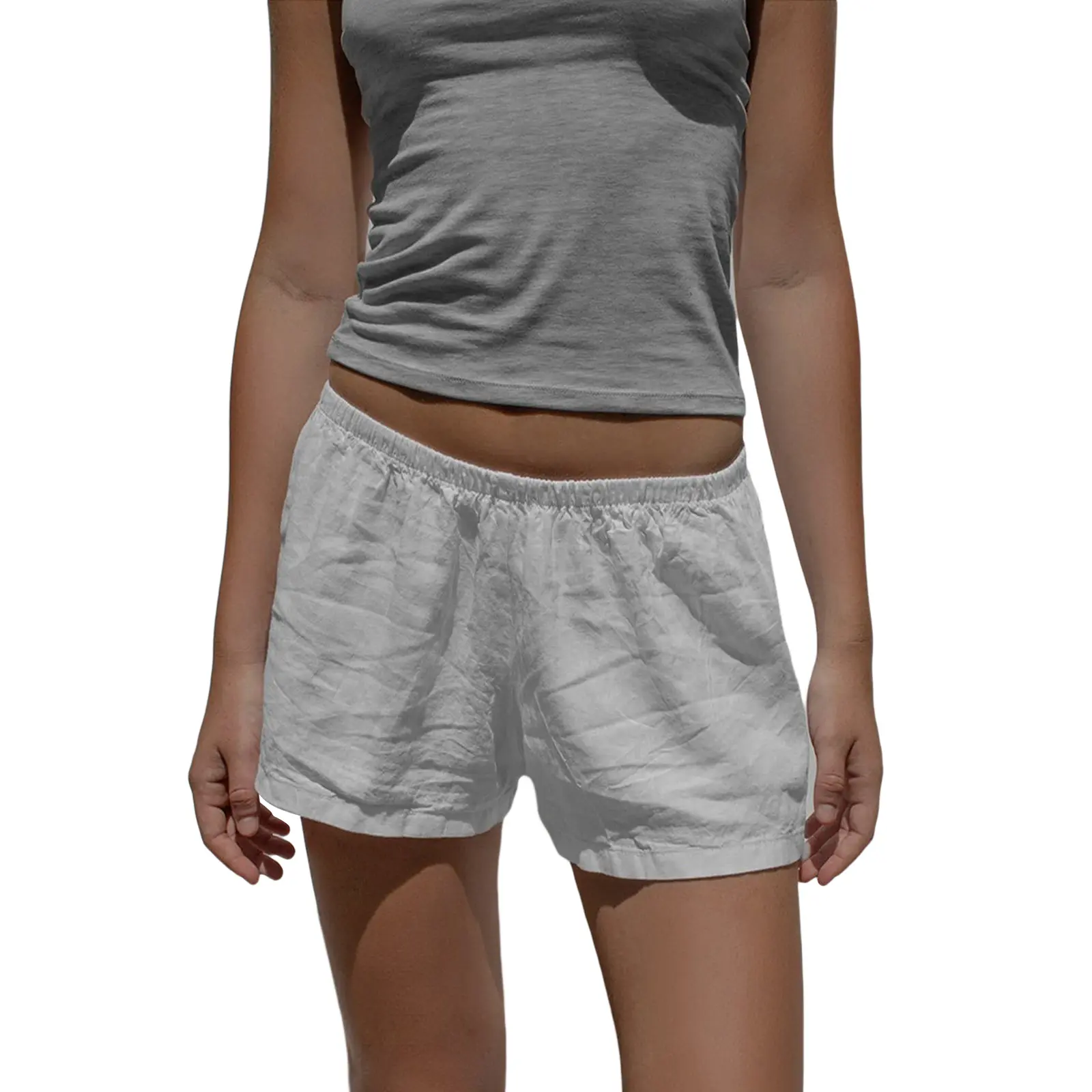 Womens Lounge Shorts Solid Color/Striped Elastic Waist Mini Shorts Casual Summer Shorts
