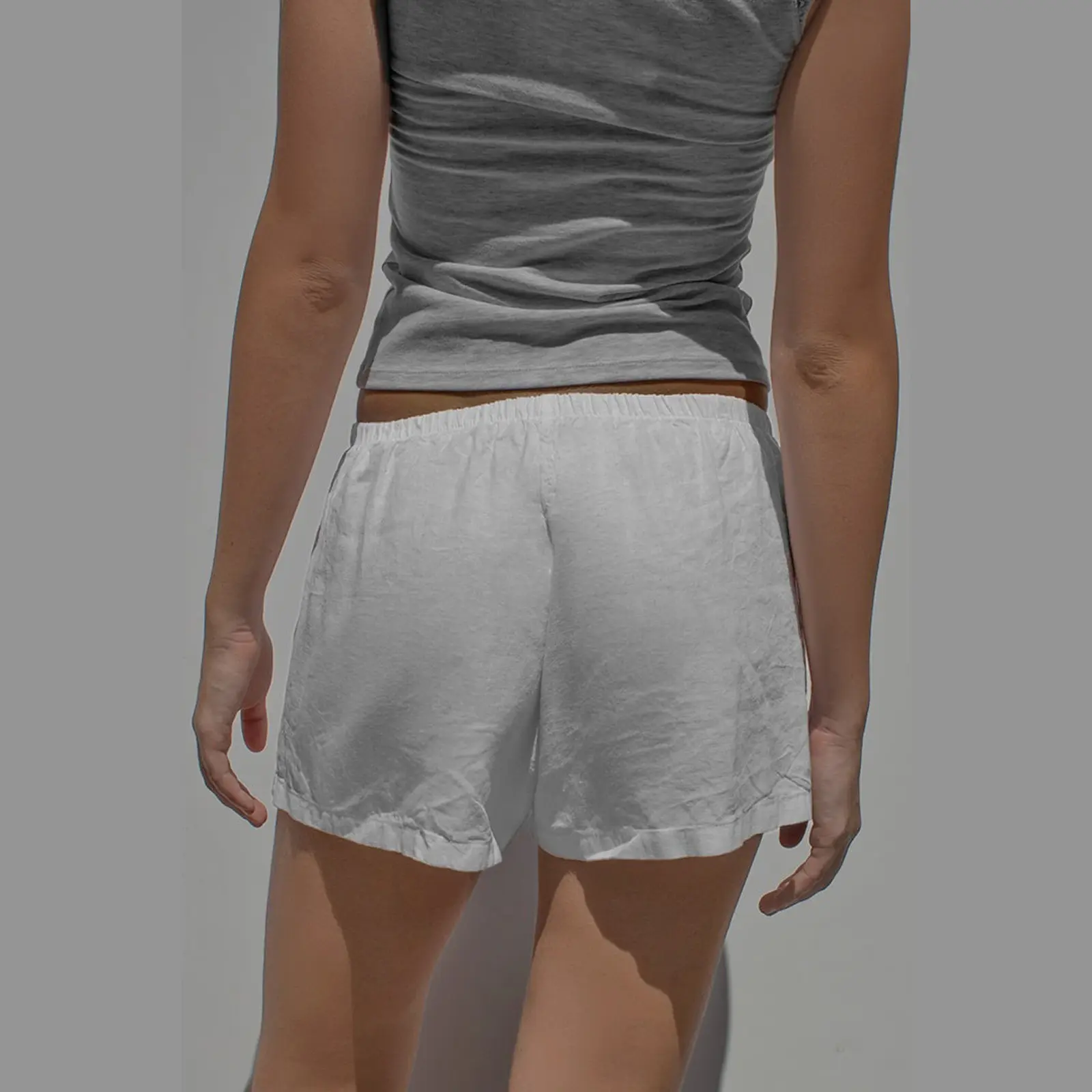 Womens Lounge Shorts Solid Color/Striped Elastic Waist Mini Shorts Casual Summer Shorts