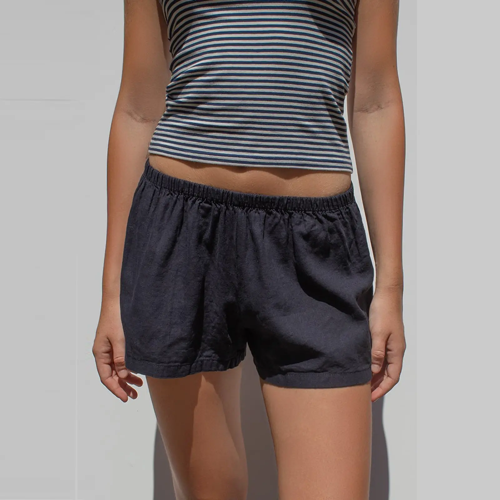 Womens Lounge Shorts Solid Color/Striped Elastic Waist Mini Shorts Casual Summer Shorts
