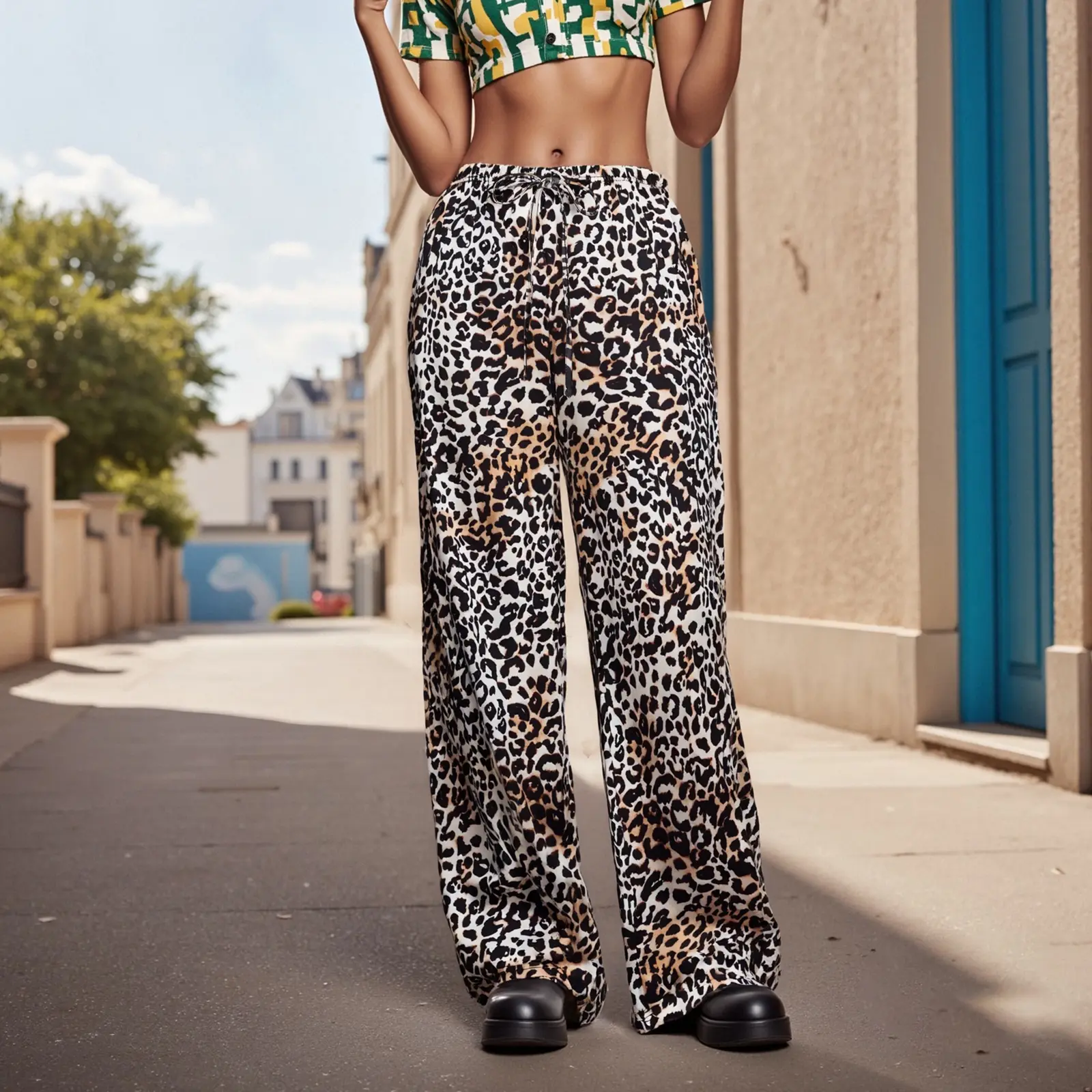 Women's Lounge Pants Casual Loose Leopard Print Elastic Waist Wide Leg Drawstring Pants for Summer Spring Fall