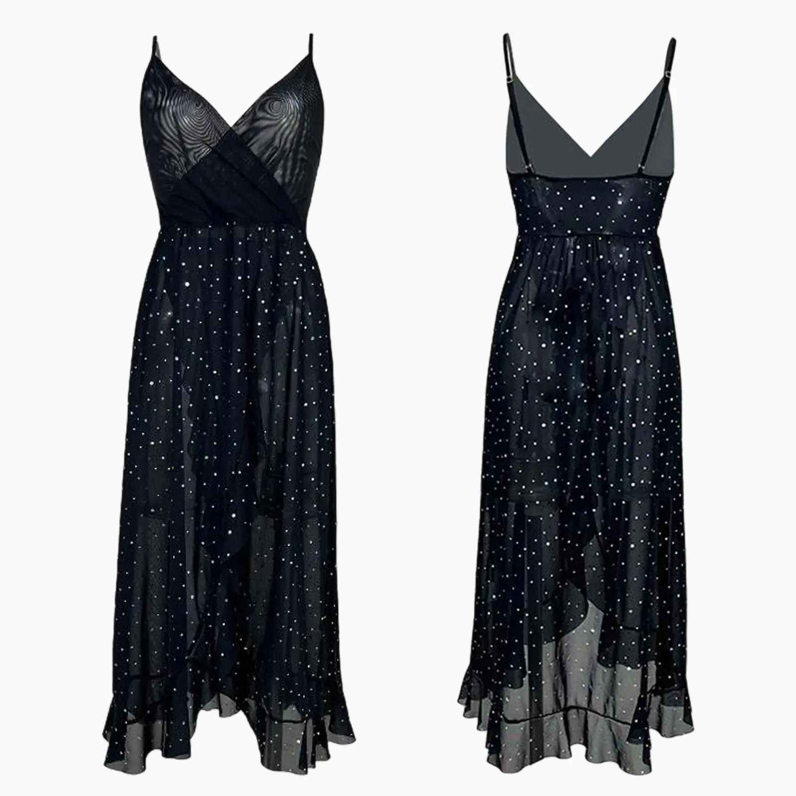 Women's High Split Lingerie Nightgown Sleeveless Spaghetti Strap Wrap V Neck Chemise Sleepwear Nighty Dress