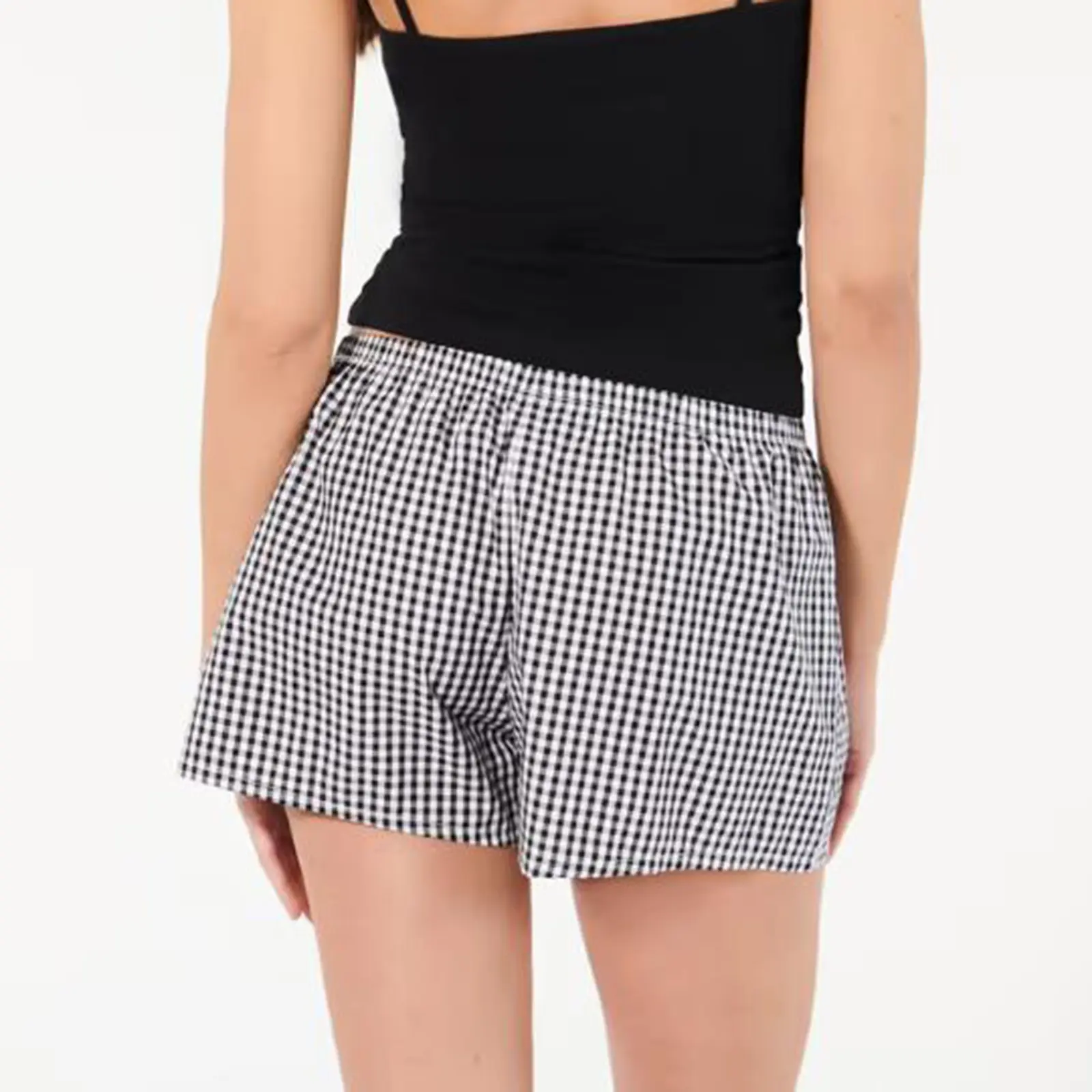 Women's Casual Basics Pajama Boxer Shorts Plaid Elastic Waist Comfy Sleep Shorts Summer Casual Pajama Bottoms Streetwear