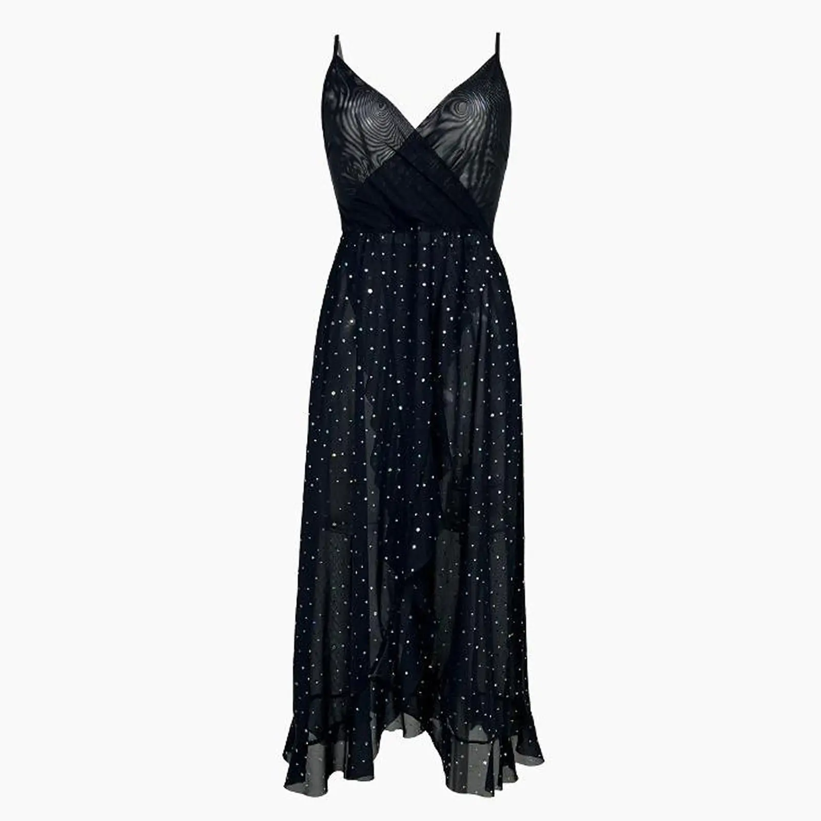 Women's High Split Lingerie Nightgown Sleeveless Spaghetti Strap Wrap V Neck Chemise Sleepwear Nighty Dress