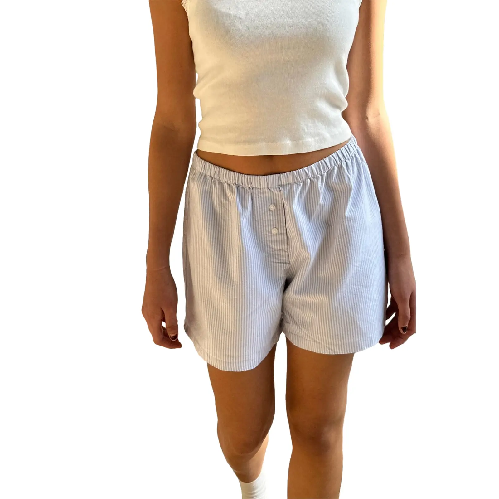Women Casual Basics Striped Shorts, Elastic Waist Casual Shorts Summer Streetwear for Daily Date
