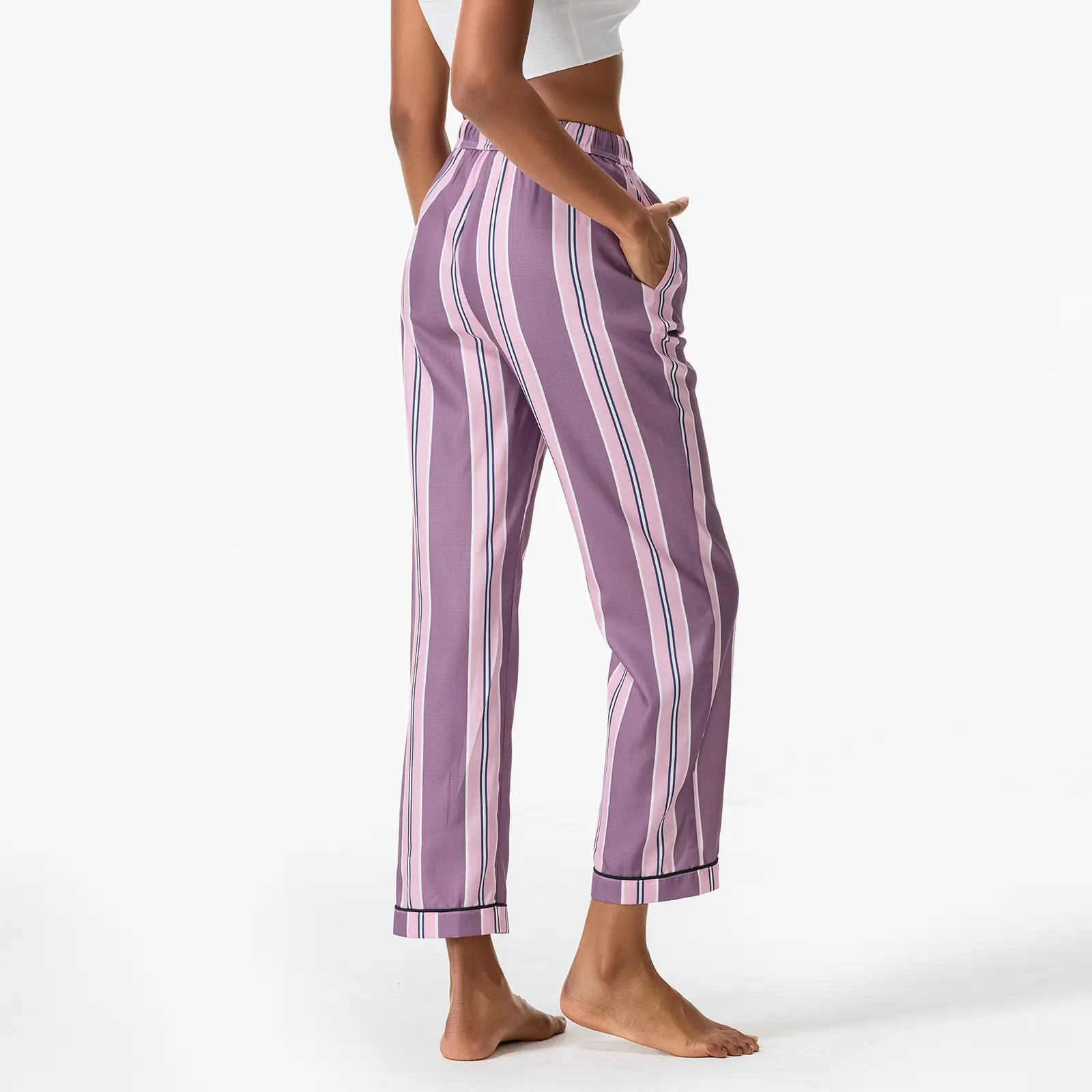 Women's Stripe Print Pajama Pants Drawstring Elastic Waist Long Trousers Cozy Lounge Bottoms