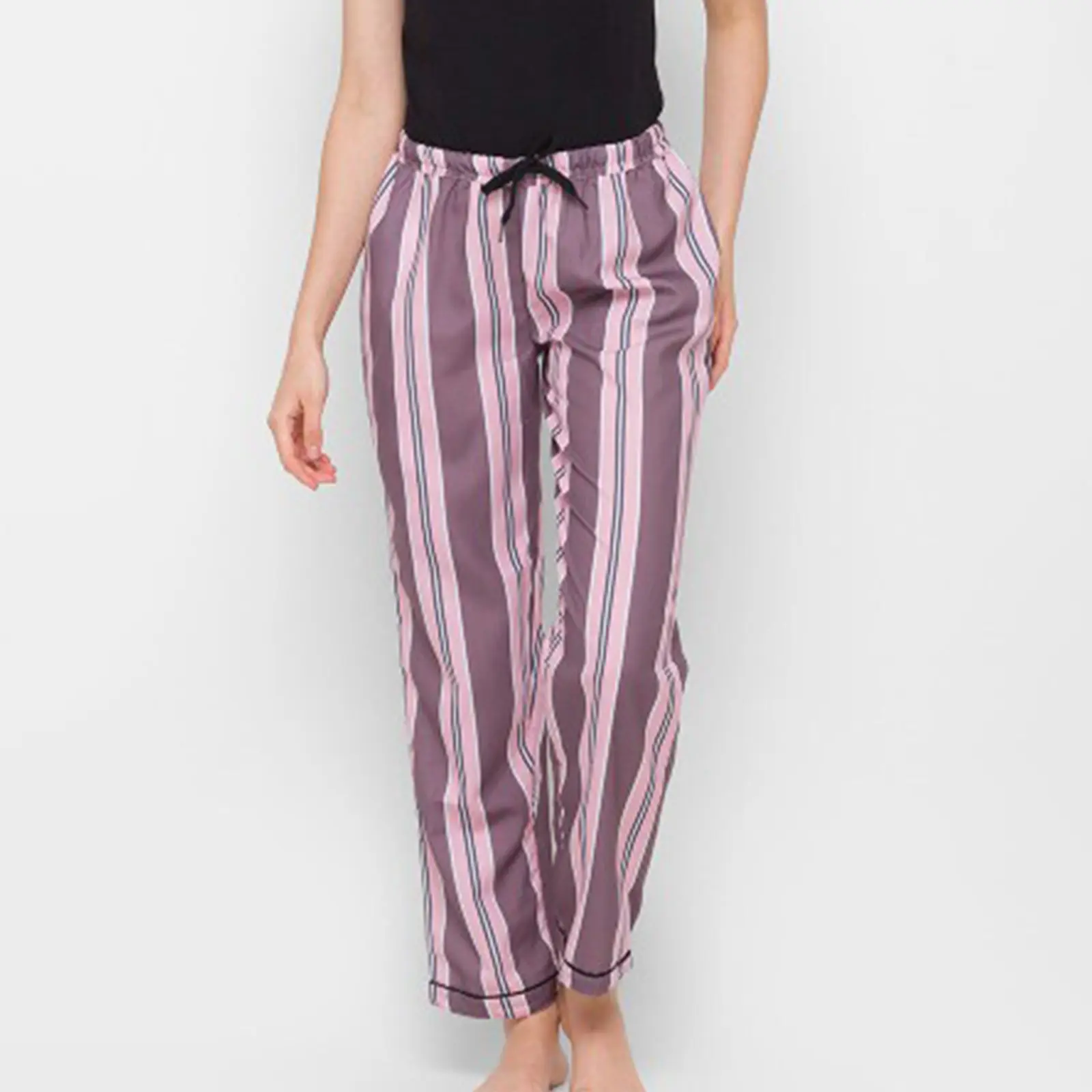 Women's Stripe Print Pajama Pants Drawstring Elastic Waist Long Trousers Cozy Lounge Bottoms