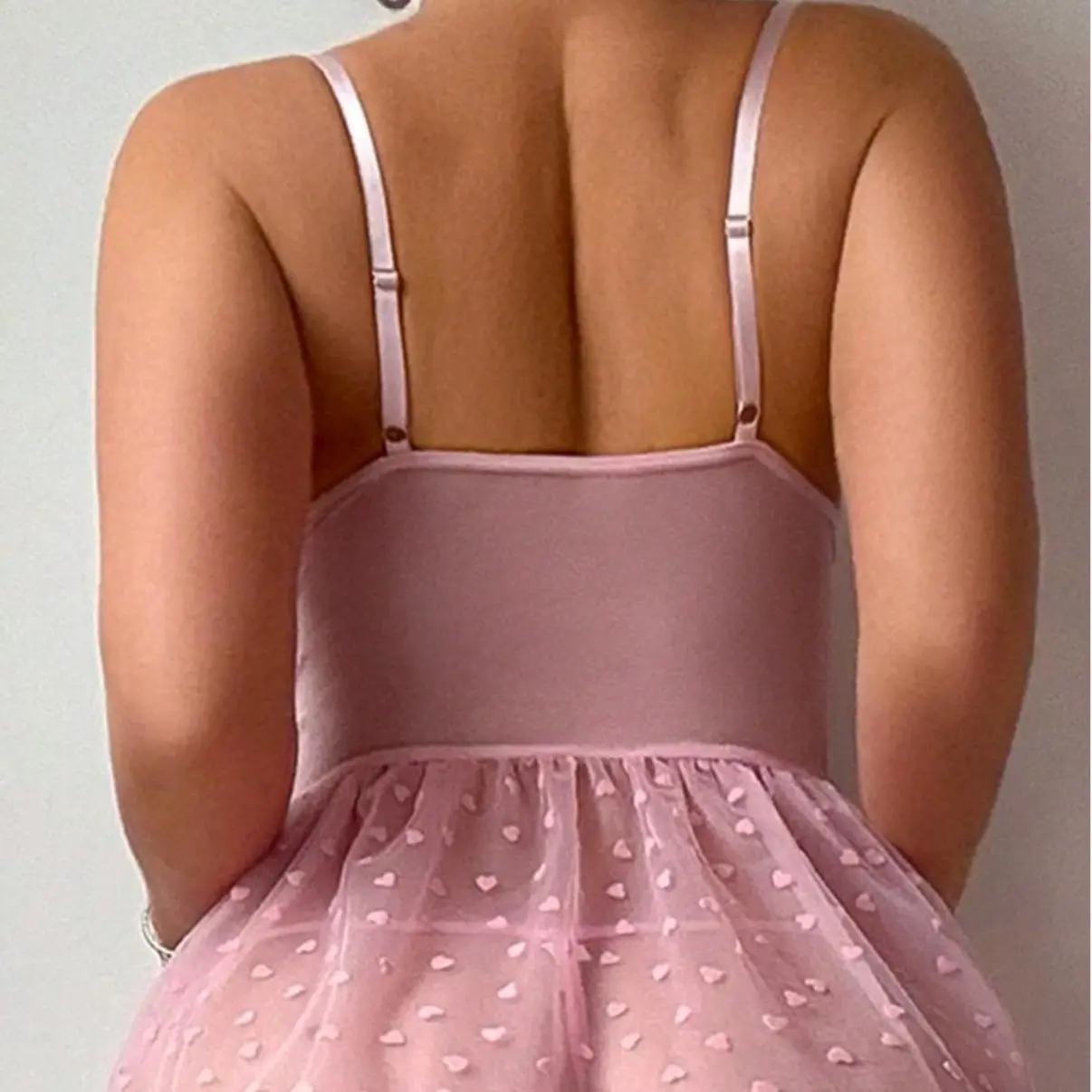 Women's Mesh Lingerie Set Sleeveless Heart Print Chemise and Thongs Stockings Exotic Nightwear