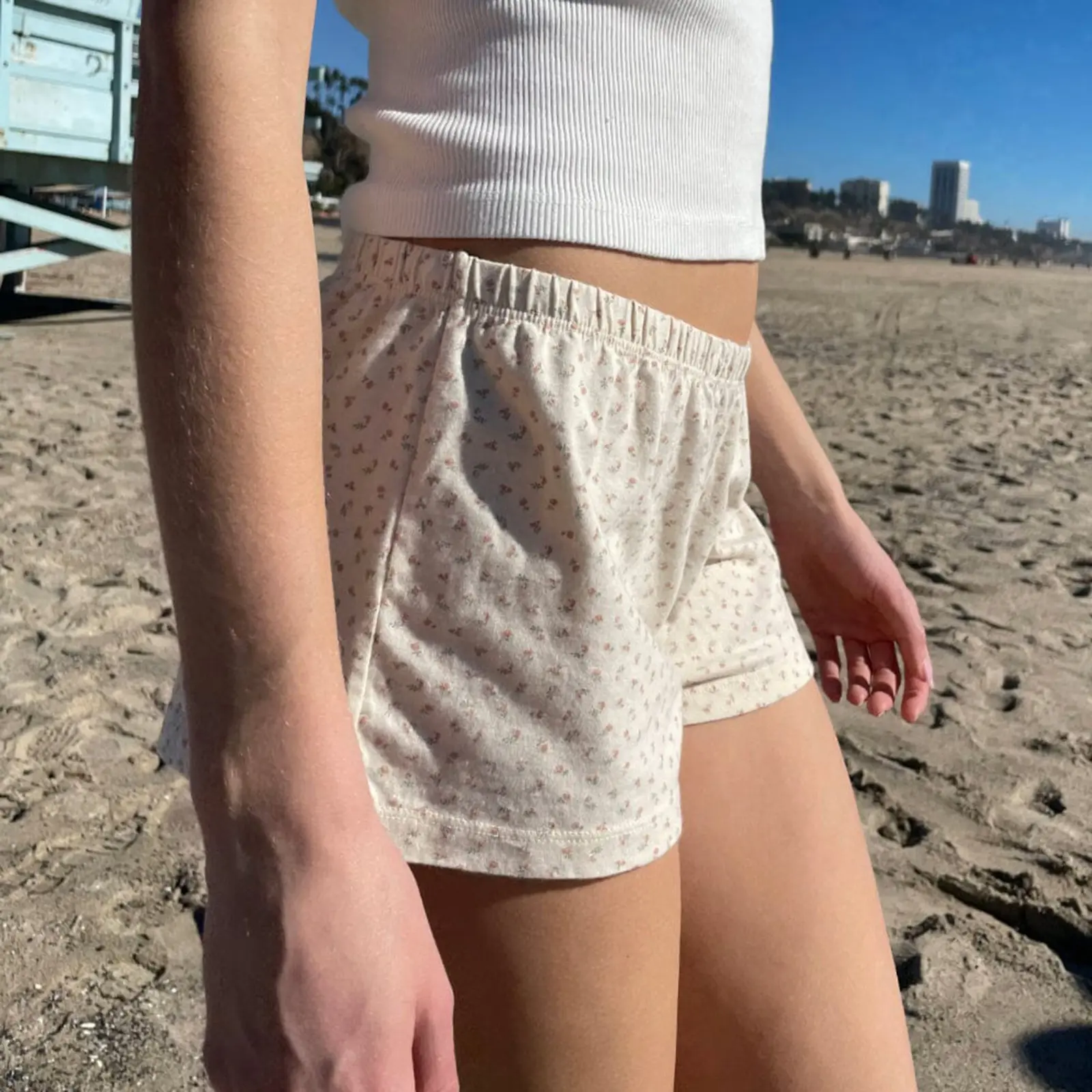 Women Lounge Shorts, Elegant Elastic Waist Floral Summer Pajama Shorts Sleepwear