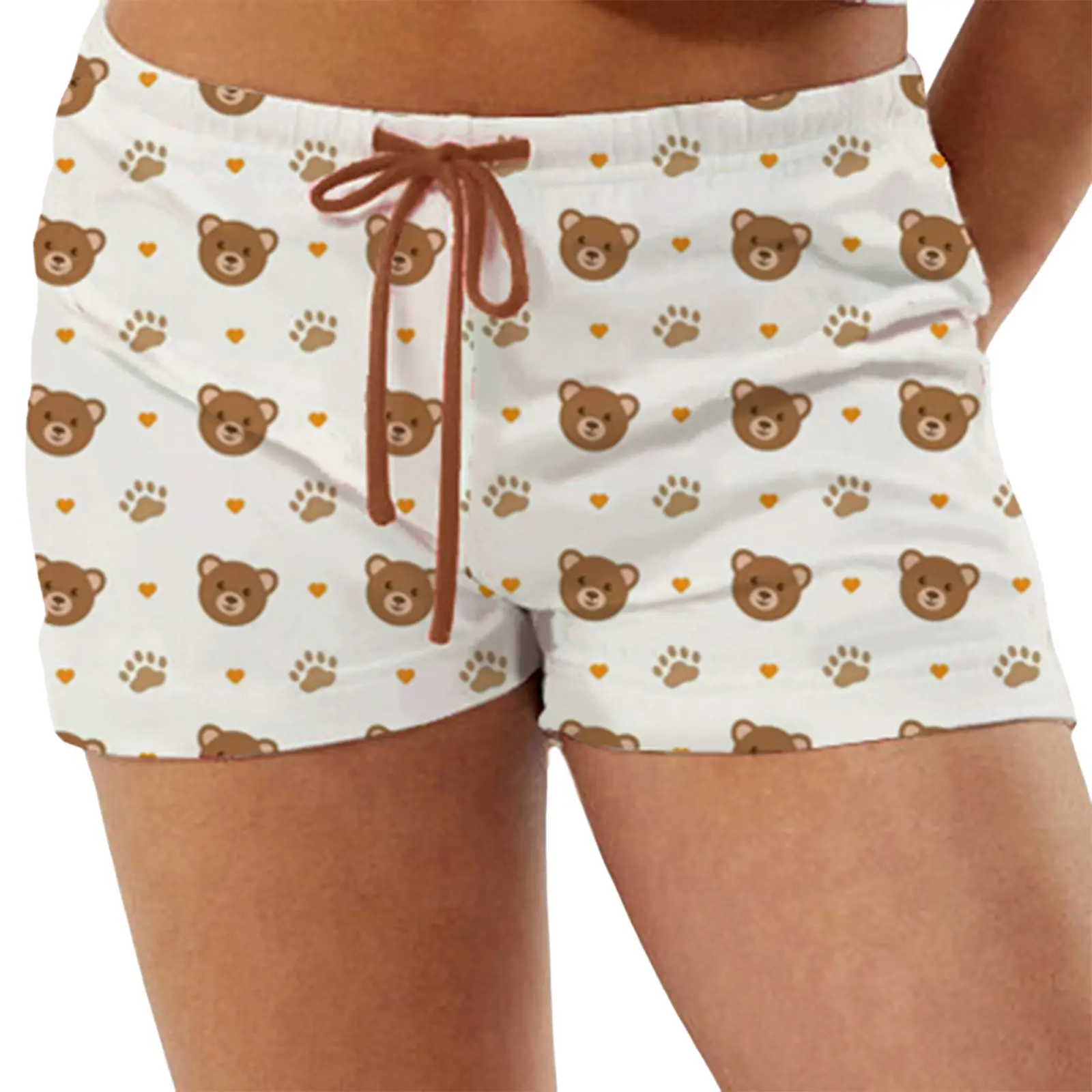 Women's Summer Casual Pajamas Shorts Drawstring Fruit/Bear Print Lounge Shorts