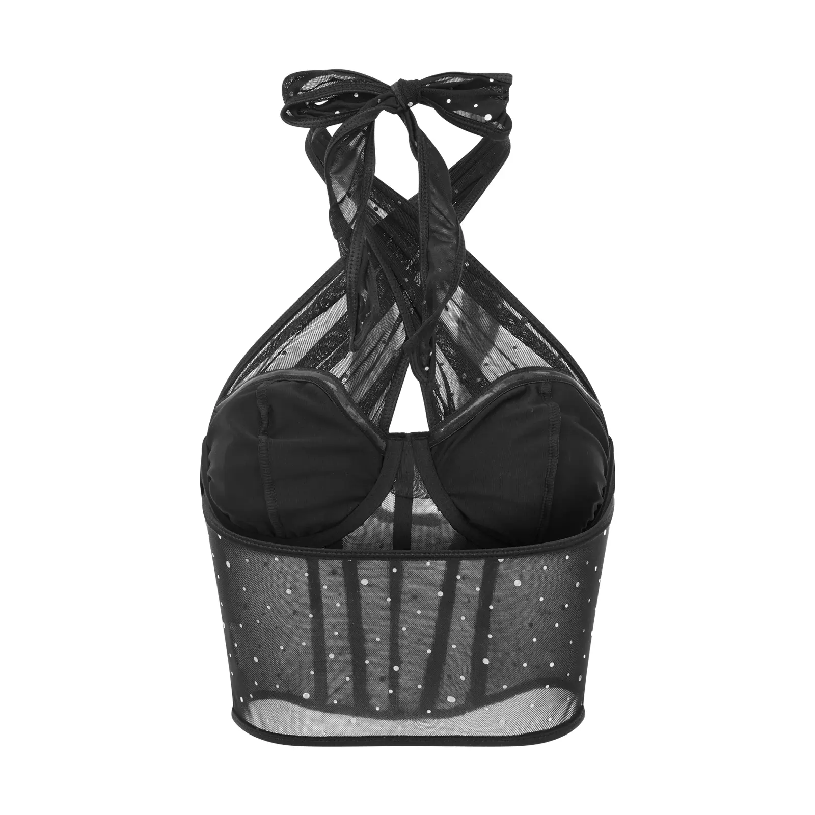 Women's Rhinestone Mesh Corset Tops Sleeveless Halter Neck Slim Fit Crop Tops Sheer Shirts