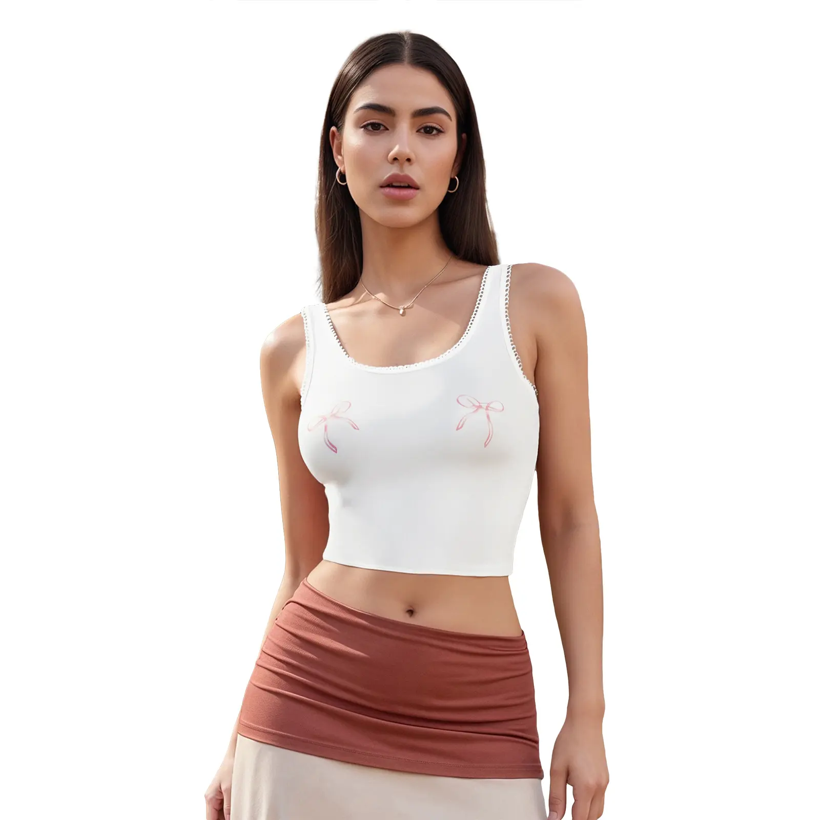 Women Bow Tank Tops Slim U Neck Sleeveless Showing Navel Lounge Shirts Casual Summer Streetwear