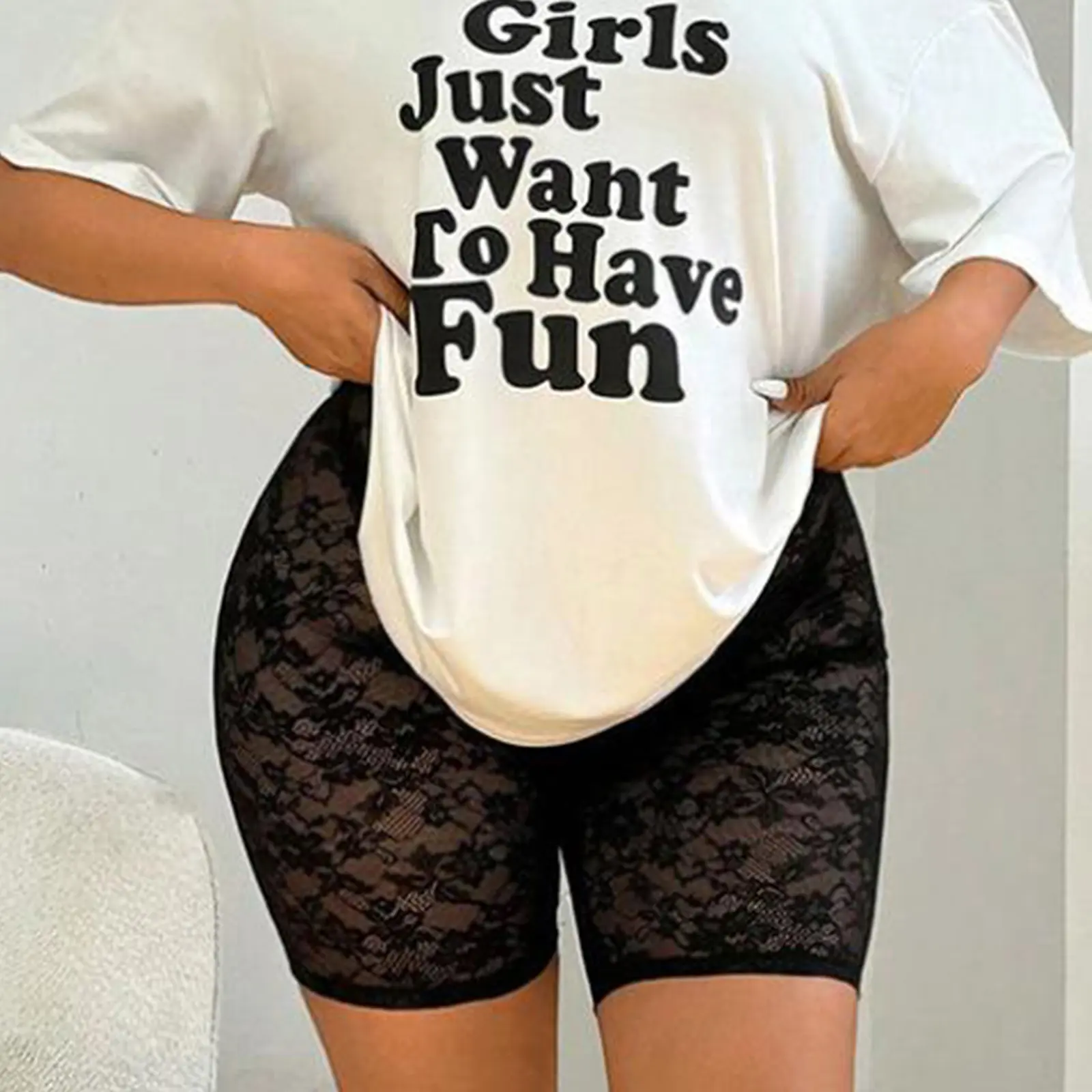 Women's Lingerie Lace Shorts High Waist Sheer Mesh Knee Length Panty Shorts Underwear