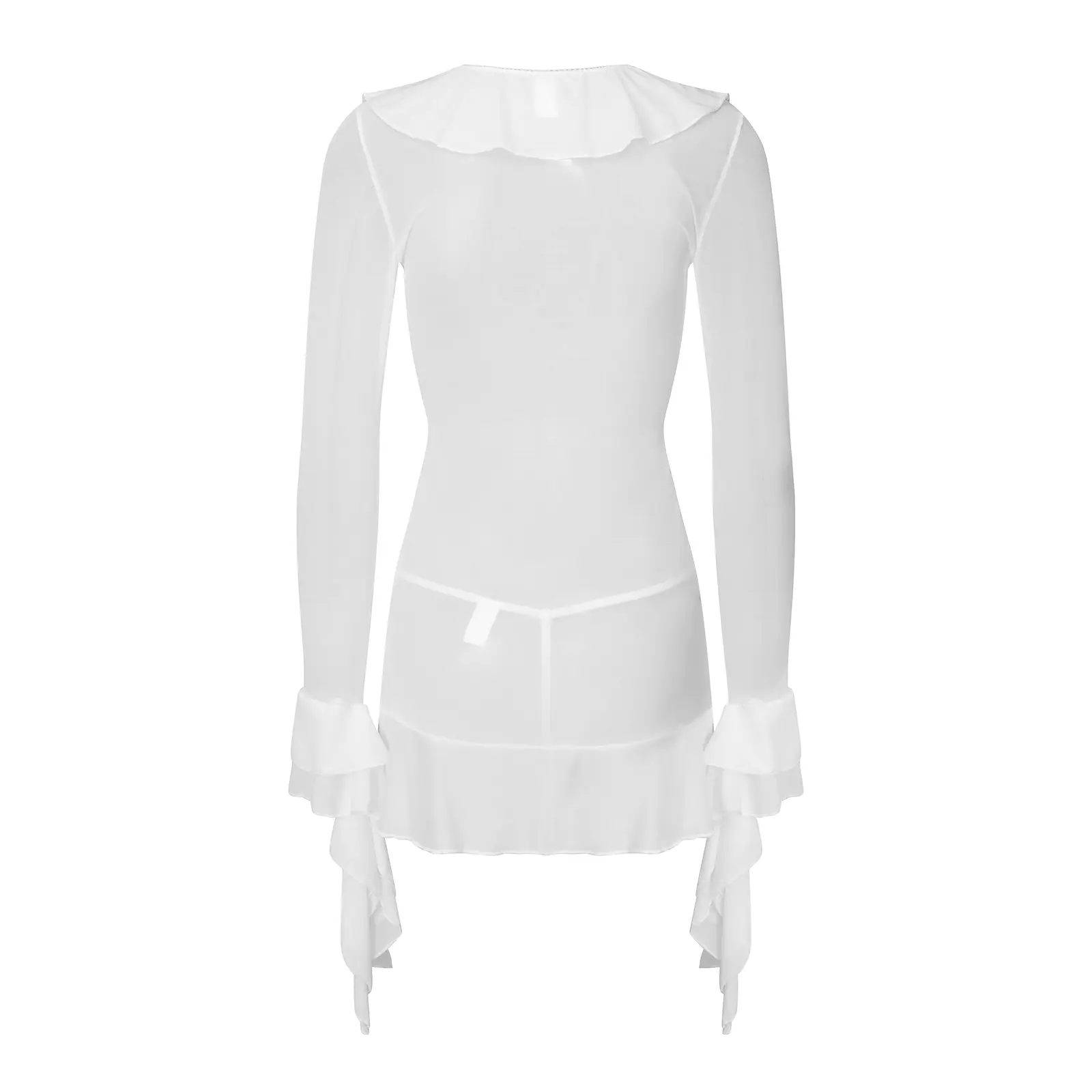 Women Lingerie Chemise Nightdress Solid Color See-Through Ruffles Dress Nightgown Sleepwear Slips Nightie