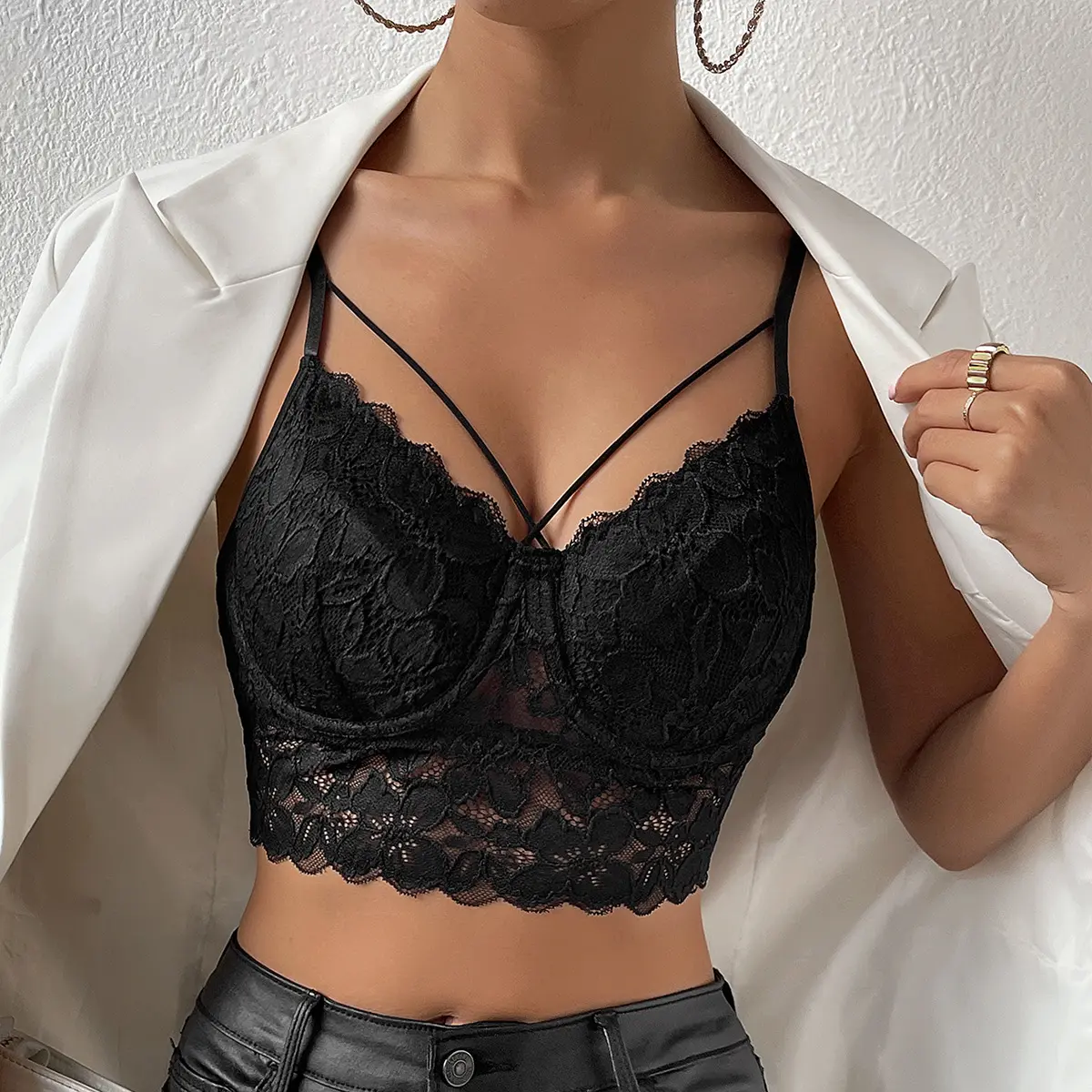 Bustier Lingerie for Women Backless Show Navel Mesh See Through Lace Cropped Camisole Tops Sexy Ladies Party Clubwear