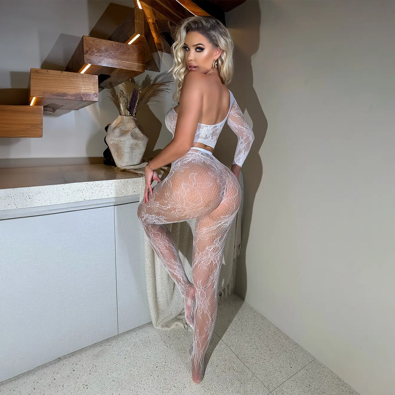 Womens Lingerie Set Uniform Temptation Hollow Out Bikini Jacquard Pantyhose Two Sets Seductive Fishing Net Erotic Lingerie Suits