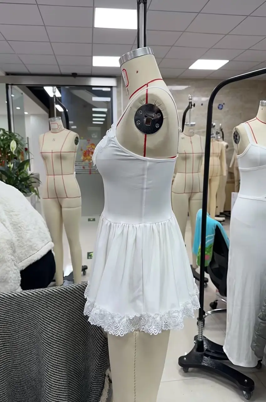 Women Sexy Nightdress White Sleeveless Backless Lace Trim Pleated Solid Sleepwear Loungewear Summer Nightgowns