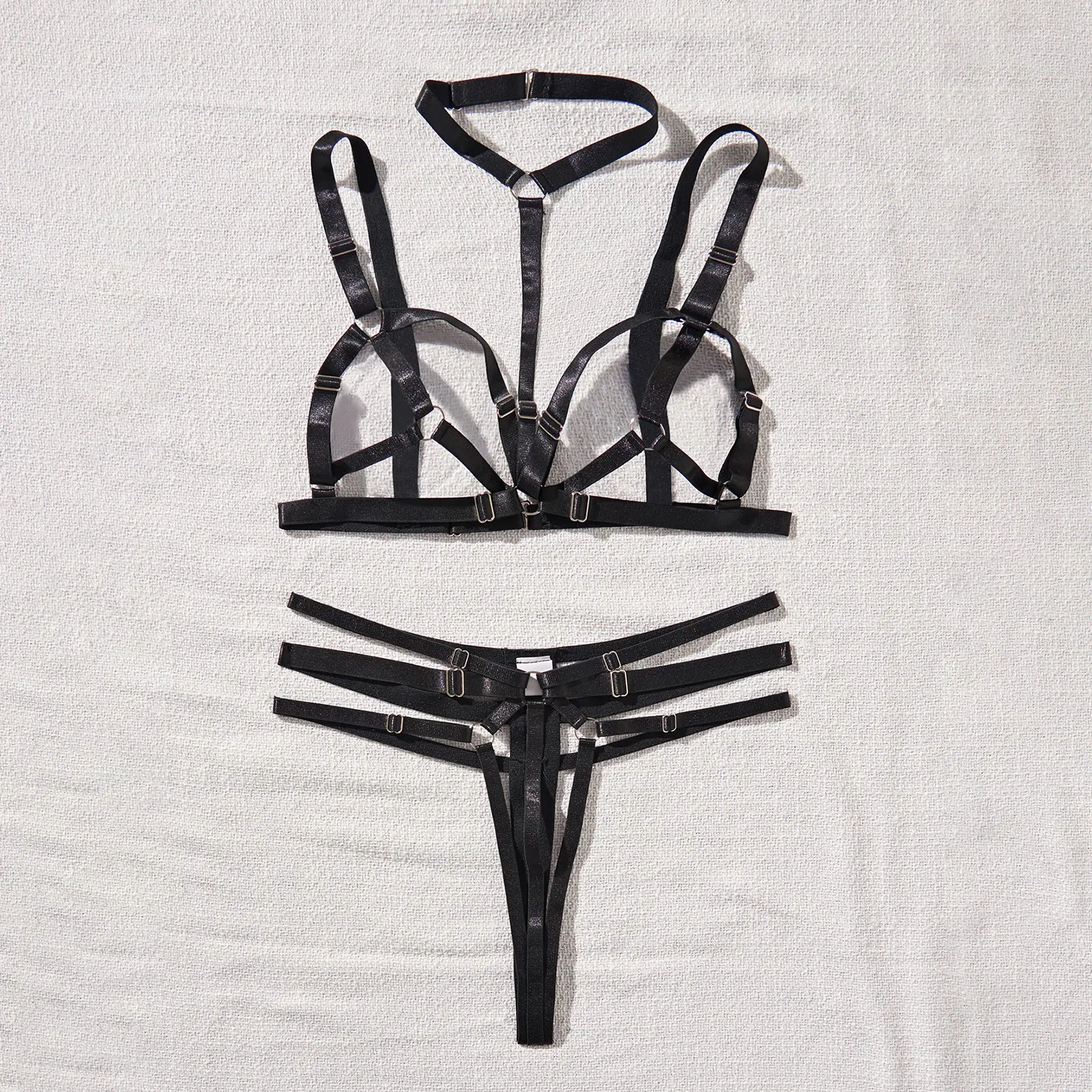 Sexy Exotic Sets Women's 2 Piece Strappy Lingerie Set Sleeveless Halter Bra and Panty Set Babydoll Sleepwear