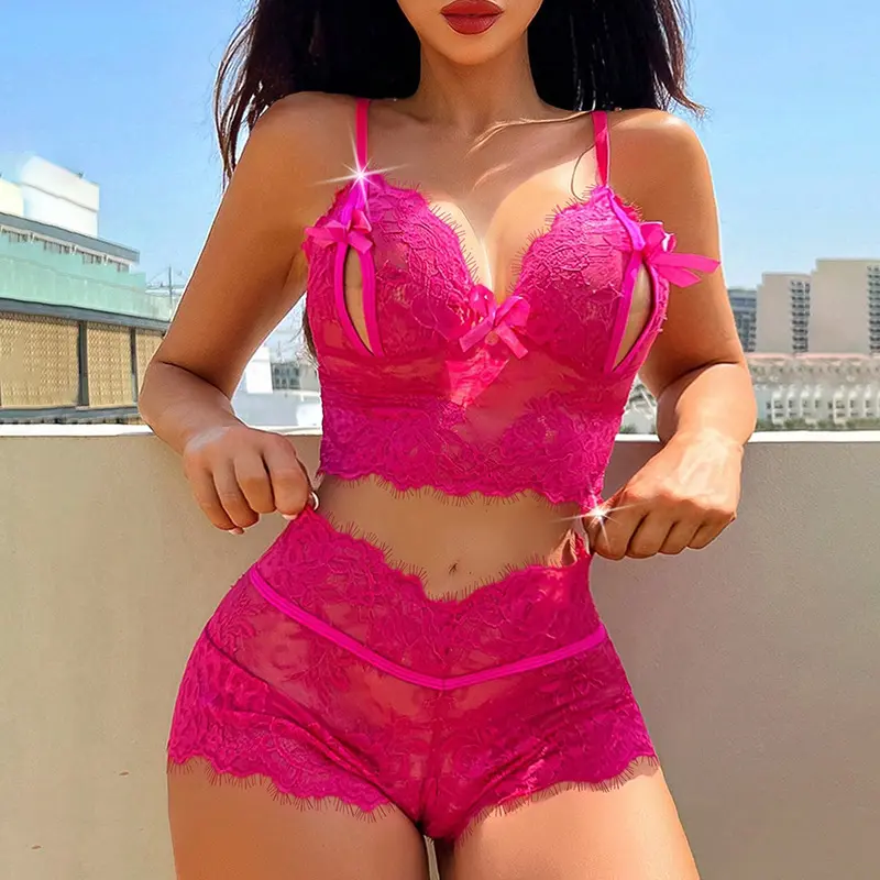 Floral Lingerie Fancy Lace See-through Cutouts Sweet Girl Fairy Delicate Suit Lingerie Holiday Romantic Sexy Exotic Sets