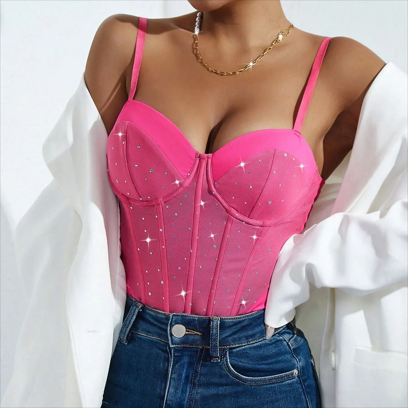 Sexy Bodysuit Women Black White Red Bodycon Sleeveless V Neck Sequin Bodysuits Overalls Tops Body Suit Y2K