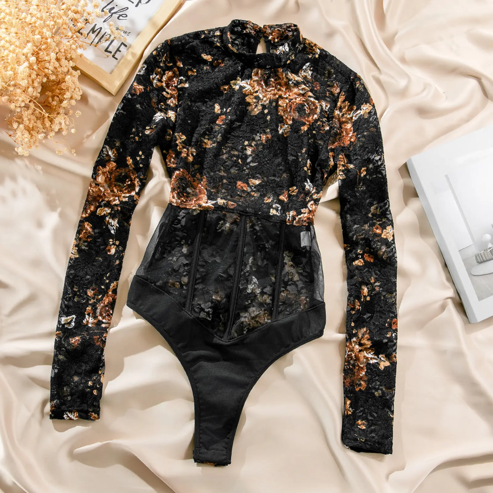 Women Lingerie Chemise Bodysuits Lace Floral See-Through Teddy Babydoll Nightgown Sleepwear Nightie Exotic Apparel
