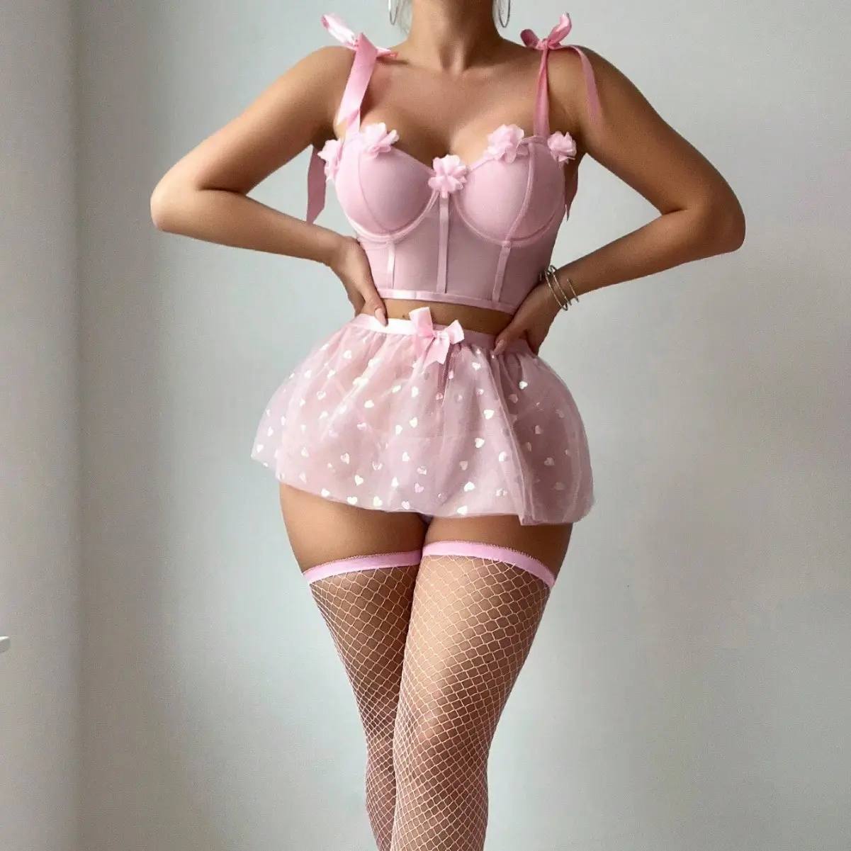 Fairy Beautiful Lingerie Delicate 3D Floral Patchwork Underwear Bowknot Matching Exotic Sets Luxury Mesh Sheer Erotic Outfits