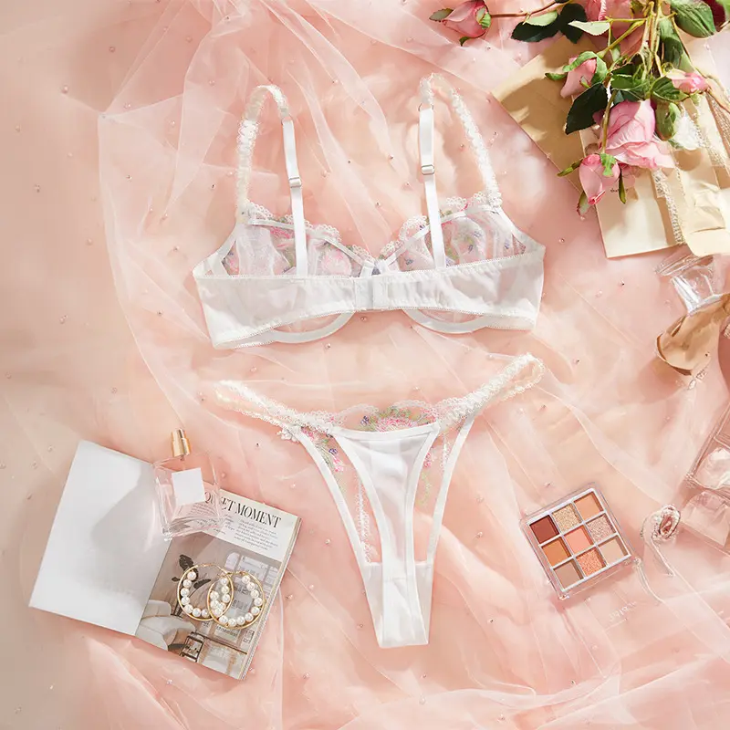 Floral Fairy Lingerie Delicate Beautiful Underwear Transparent Bra Onlyfans Kit g-String Seductive Bilizna Set