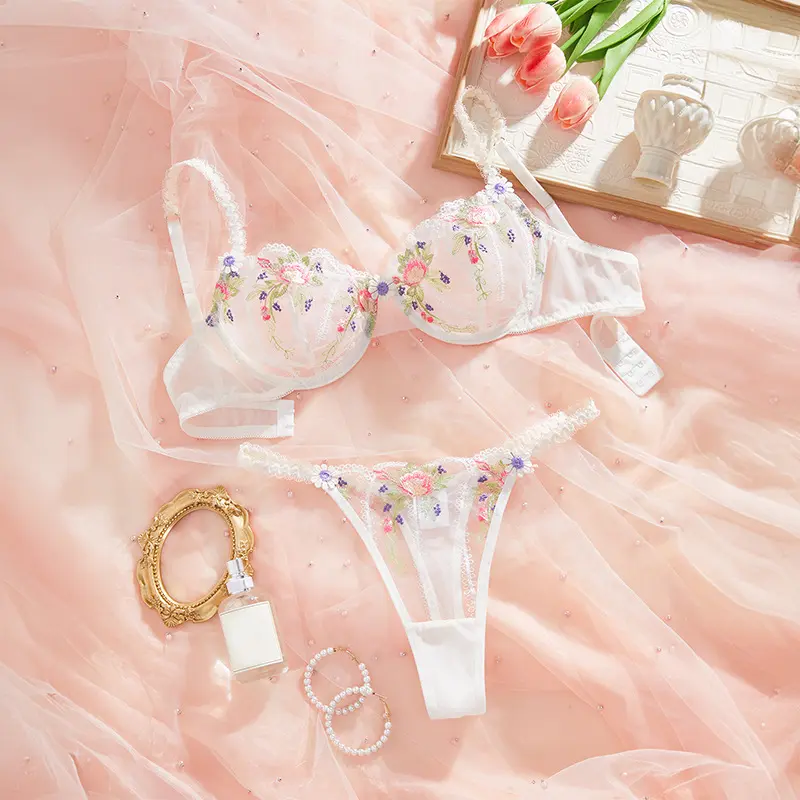 Floral Fairy Lingerie Delicate Beautiful Underwear Transparent Bra Onlyfans Kit g-String Seductive Bilizna Set