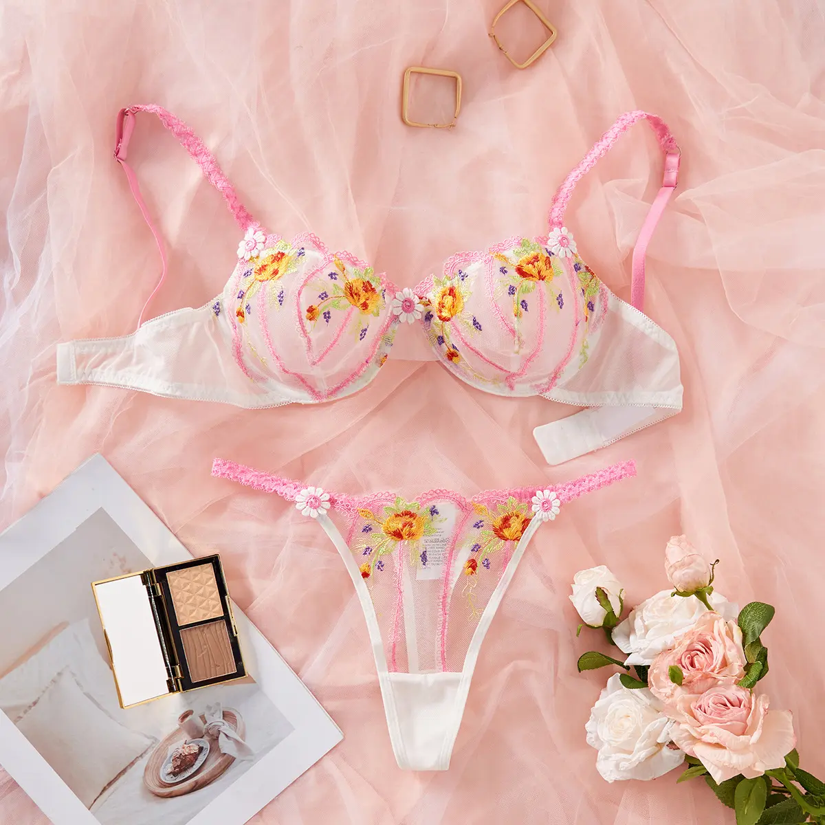 Floral Fairy Lingerie Delicate Beautiful Underwear Transparent Bra Onlyfans Kit g-String Seductive Bilizna Set