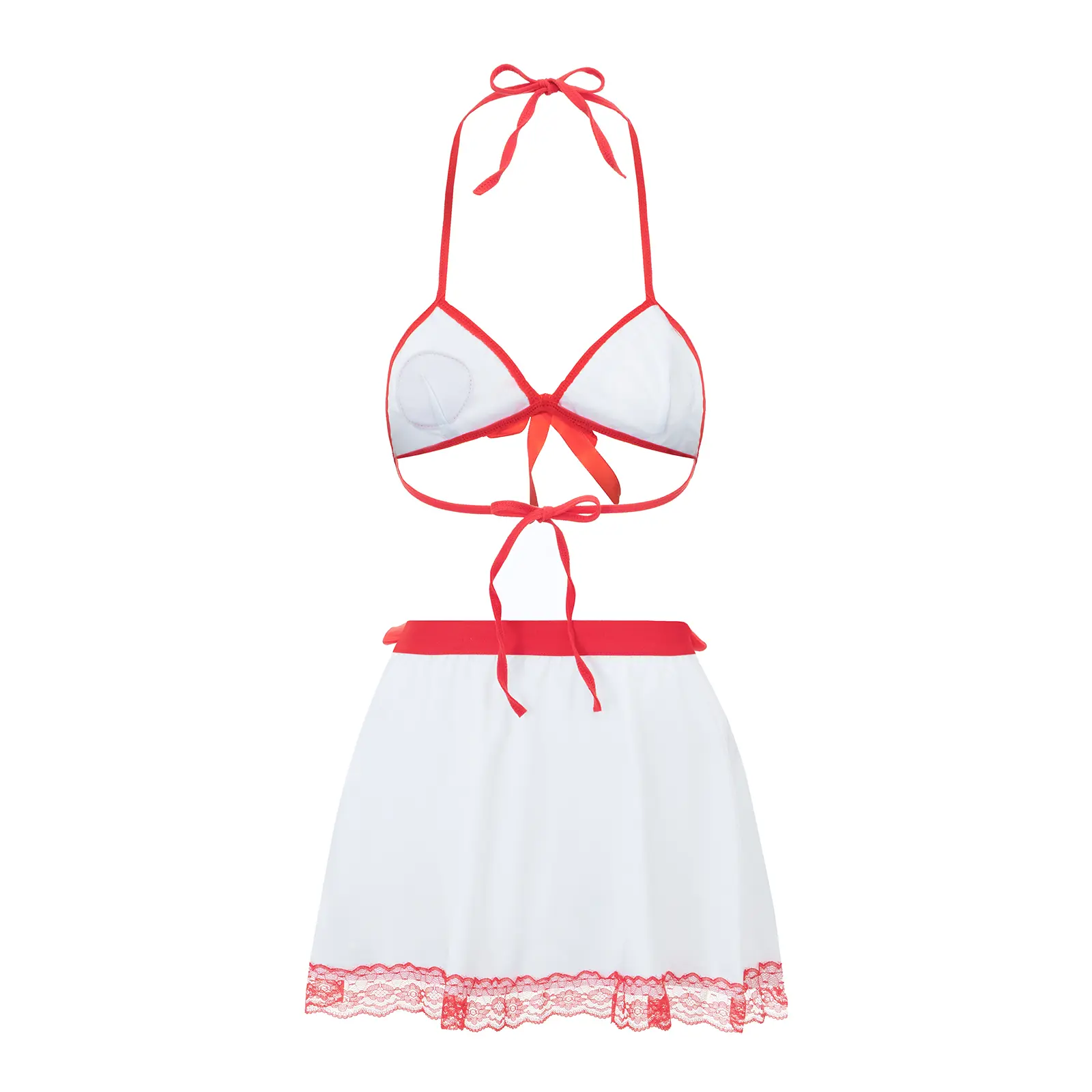 Women's Erotic Naughty Lingerie Sets Sleeveless Halter Neck Bra Tops and A-line Skirt Cosplay Nurse Sets