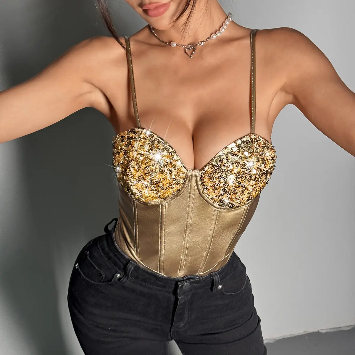 Sexy Women's Slim Sleeveless Bodycon Bodysuit Sparkly Sequin Spaghetti Strap Triangle Romper Leotard Tops Party Clubwear