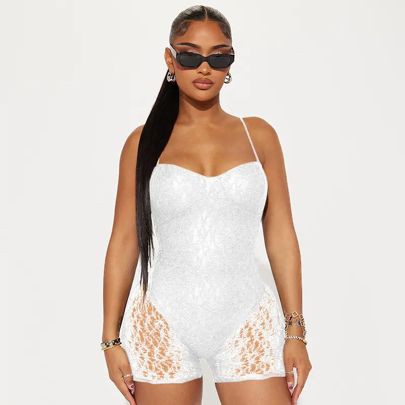 Sexy Women Casual Shorts Jumpsuits Summer Lace Patchwork Backless Bodysuits Playsuit Cute Rompers Club Streetwear