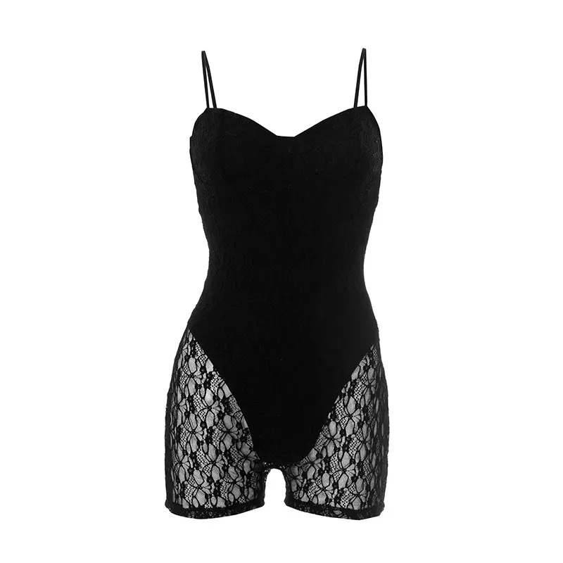 Sexy Women Casual Shorts Jumpsuits Summer Lace Patchwork Backless Bodysuits Playsuit Cute Rompers Club Streetwear